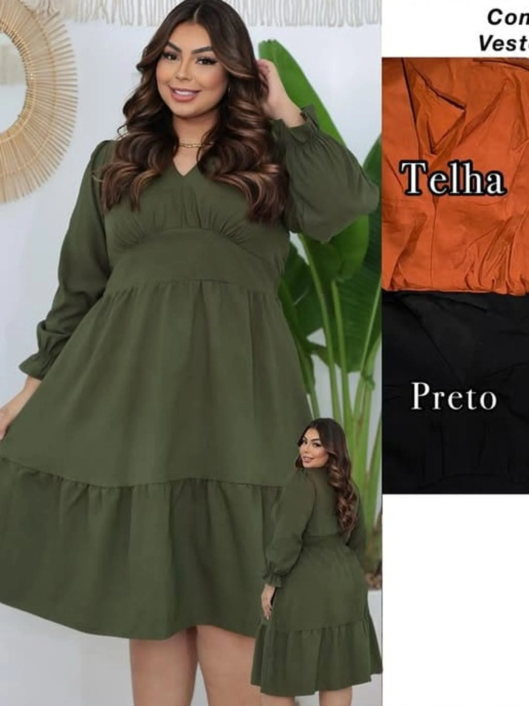 Vestido midi Plus manga longa ELYM