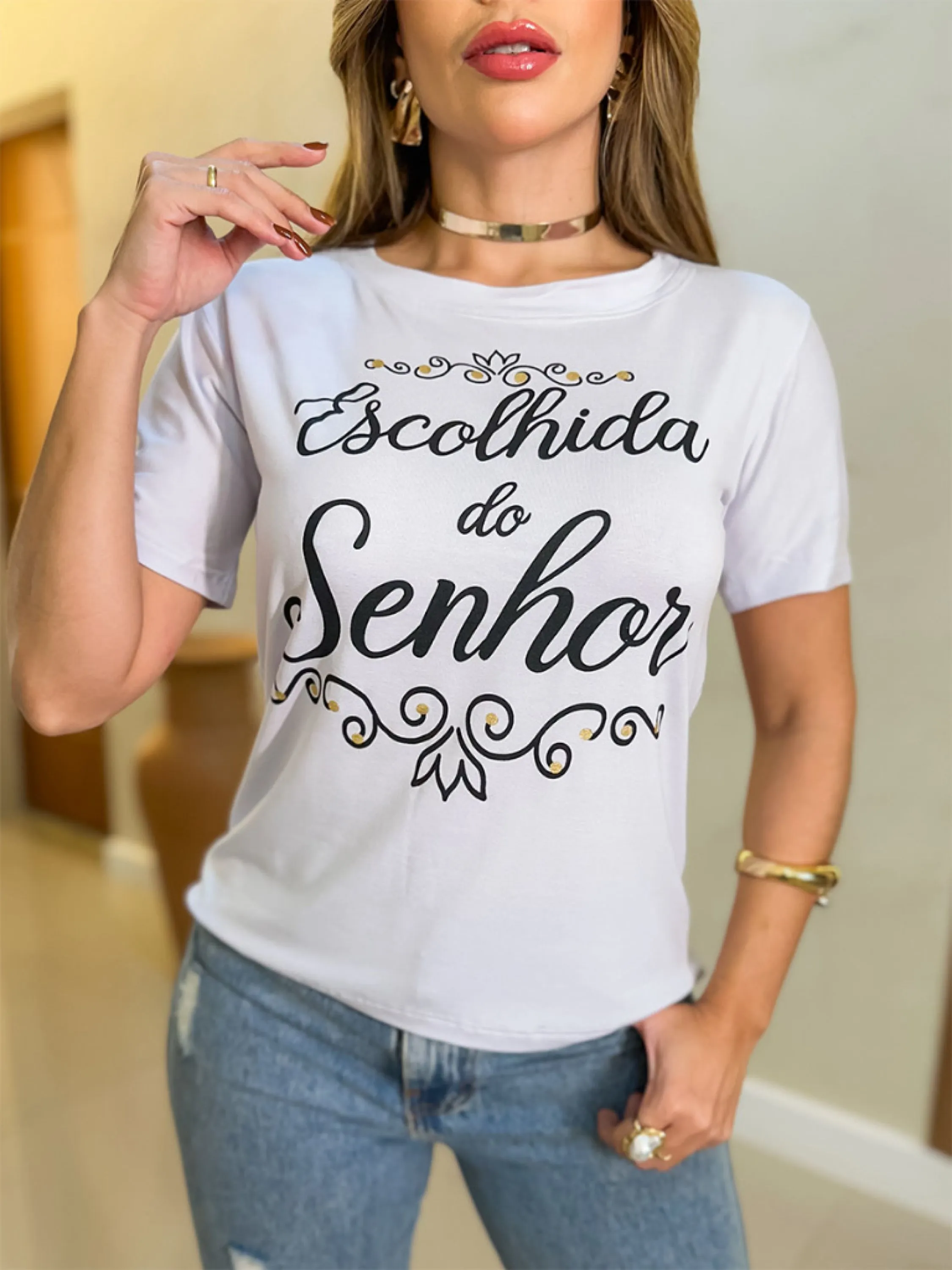 Camiseta T-shirt Feminina Estampada Escolhida Do Senhor