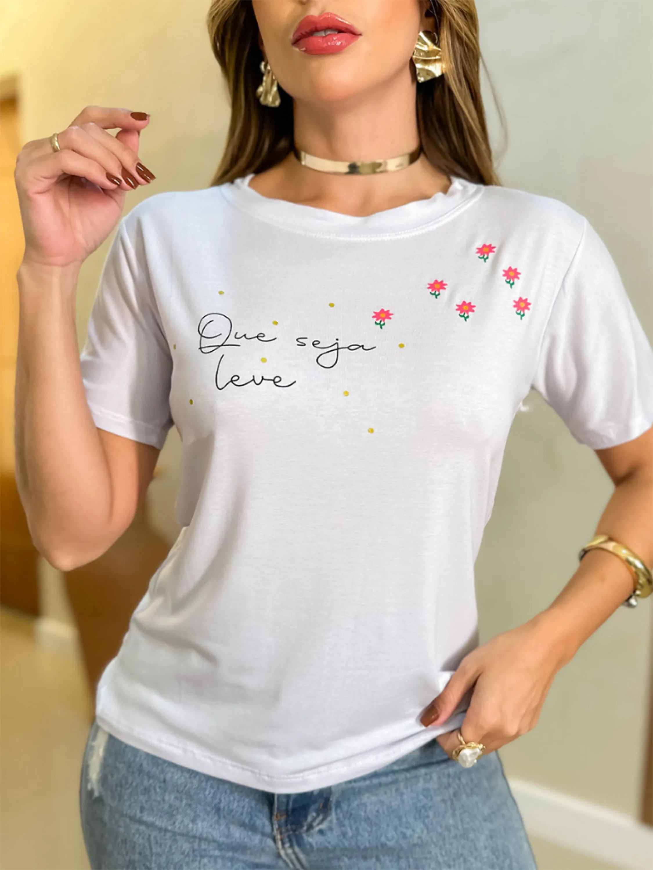 Camiseta T-shirt Feminina Estampada Que Seja Leve