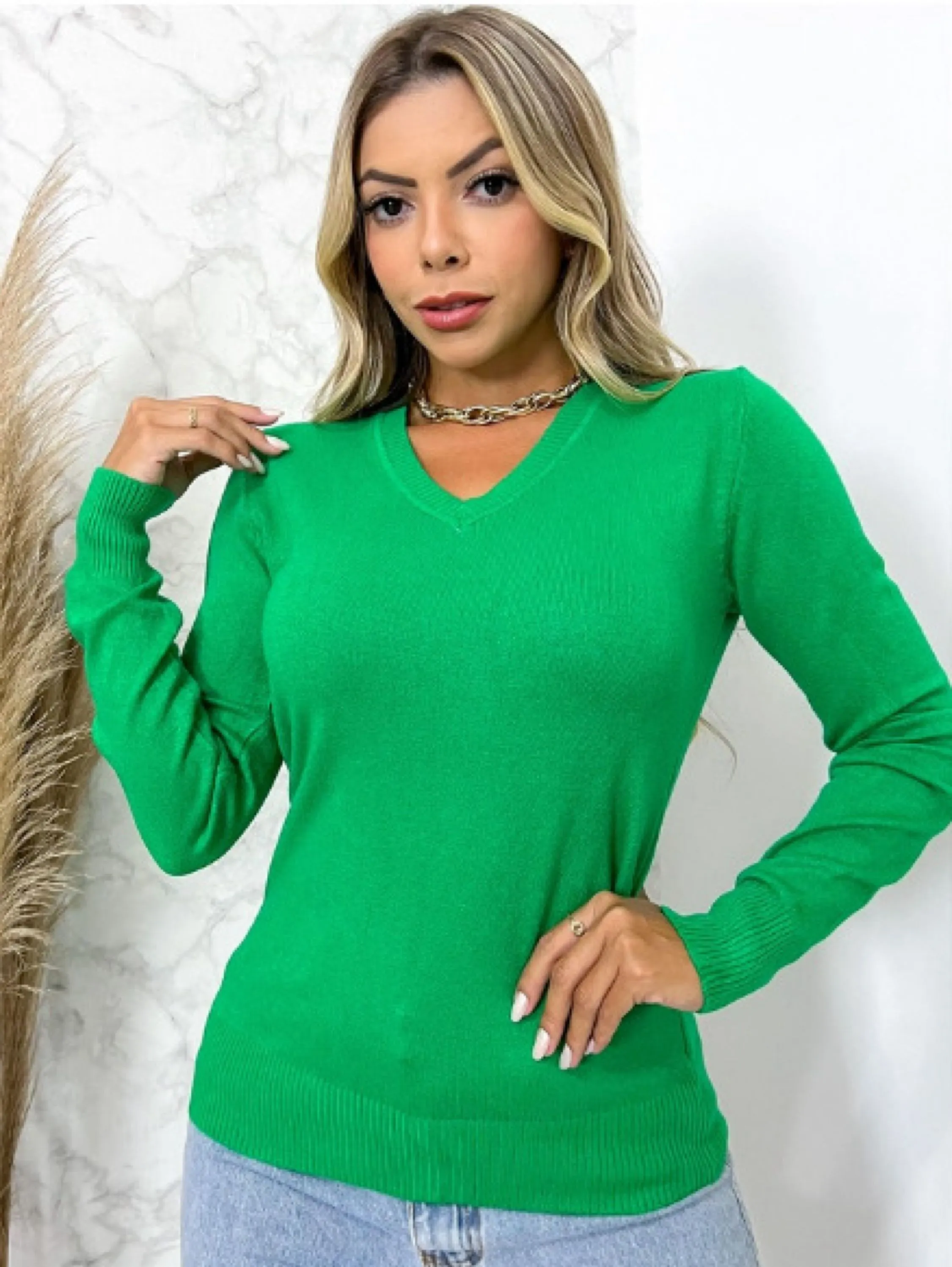 Blusa Feminina Suéter Moletom Básica De Modal Gola V Inverno