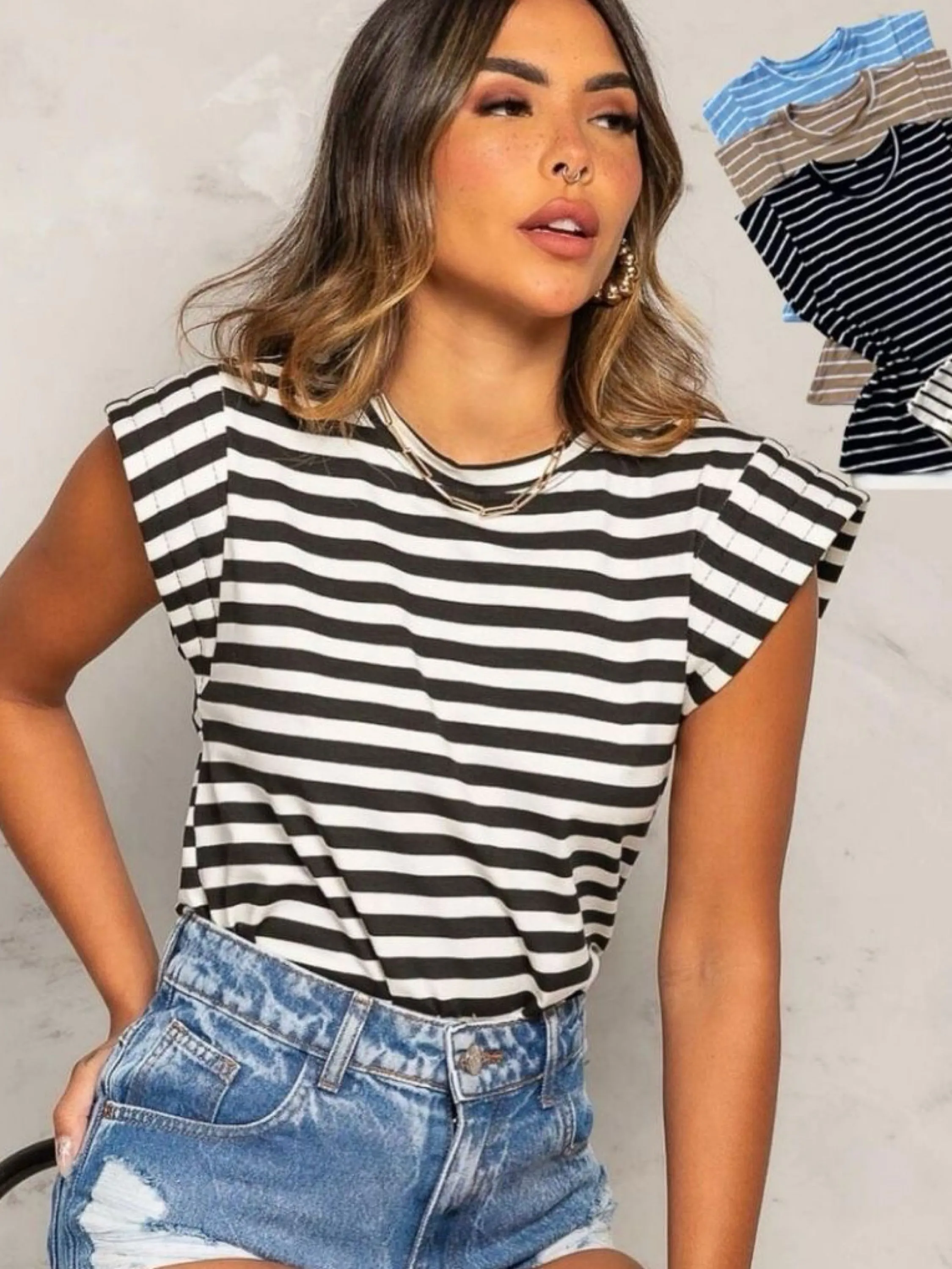 Blusa Viscolaycra listra musclee Tee ombrela