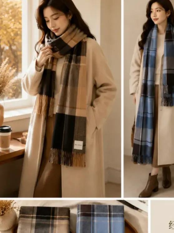 Lenço Cachecol Feminino Xadrez Elegante