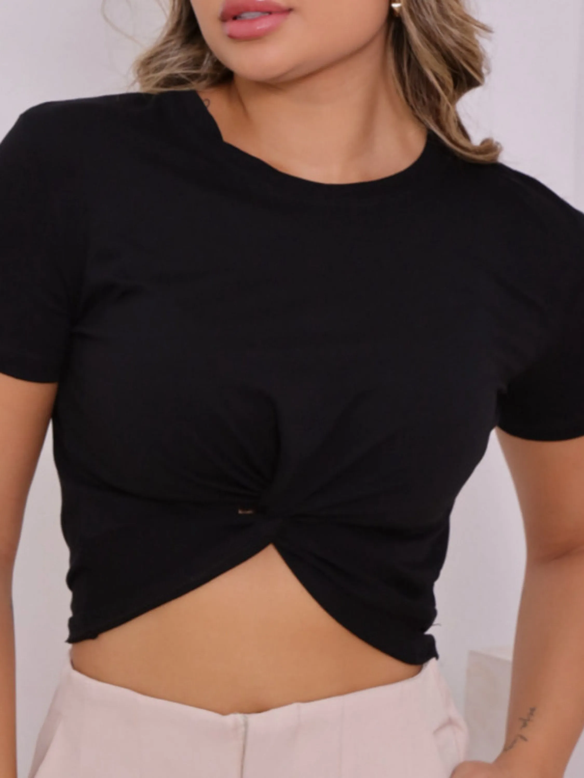 Blusa Cropped Viscolycra Manga Curta Nozinho Feminino Confortável Basica