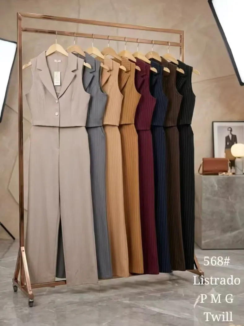 Conjunto Colete E Calça Listrado Twill XY-568