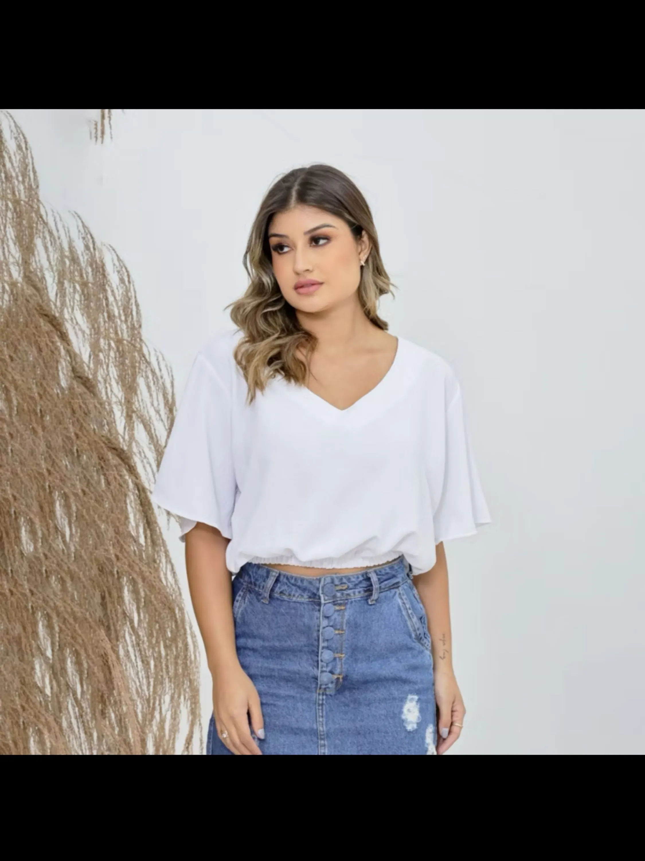 Blusa Feminina Manga Curta Tecido Duna