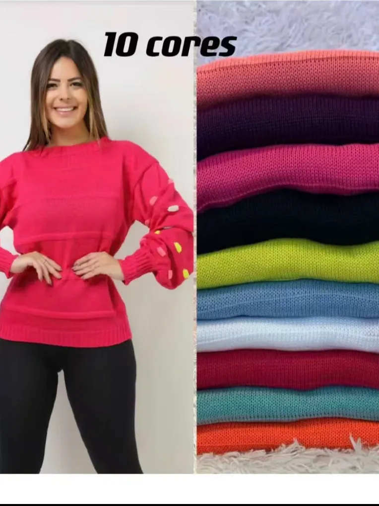 Suéter Trança Manga com Bolinha Feminino Inverno TOPTOP-03