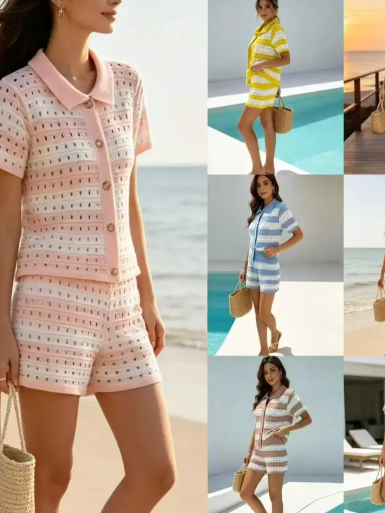 Saída de Praia sp-003 - Conjunto de Tricô Único Veste 36-42