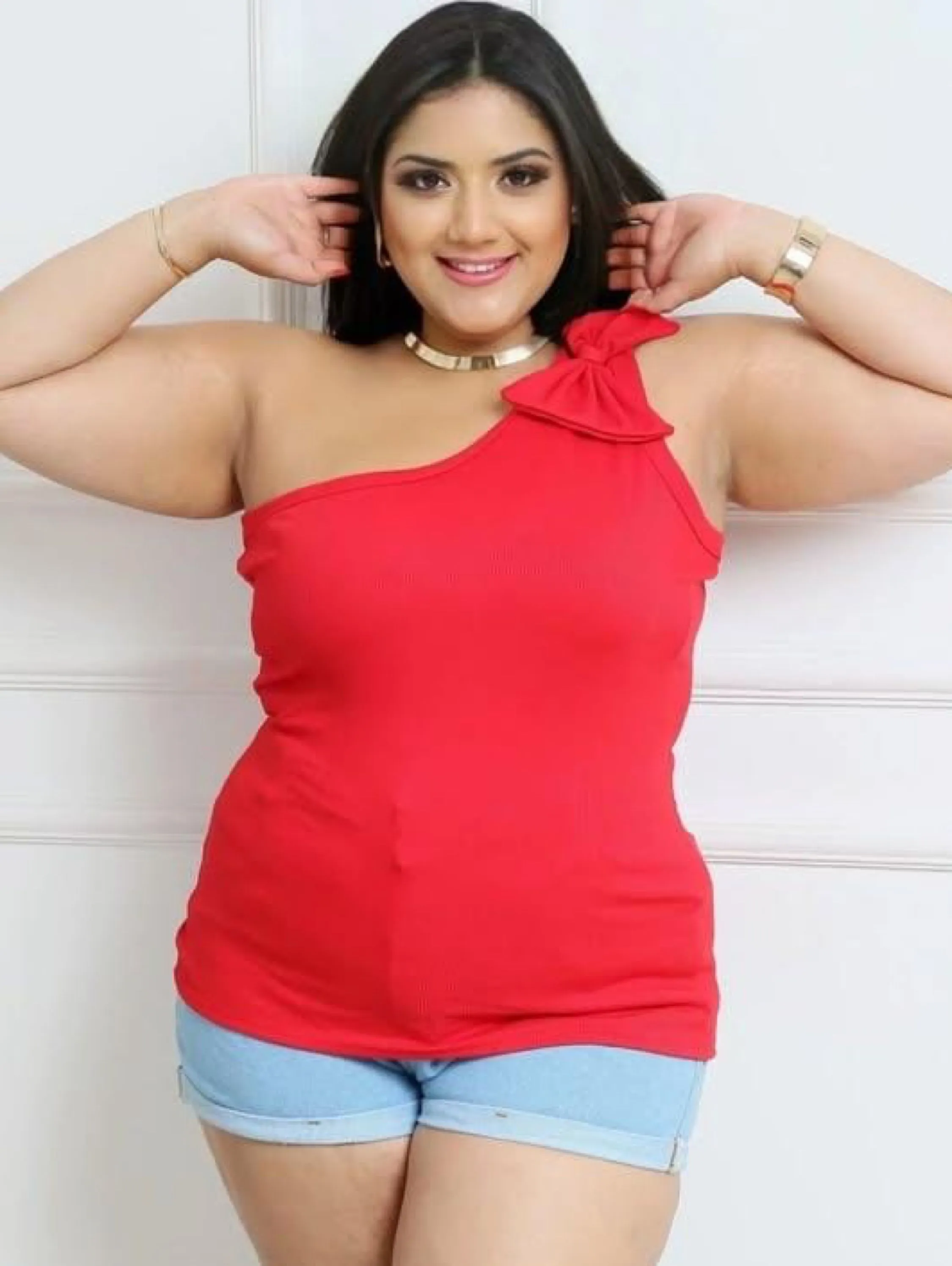 Blusinha nula manca laço Plus Size