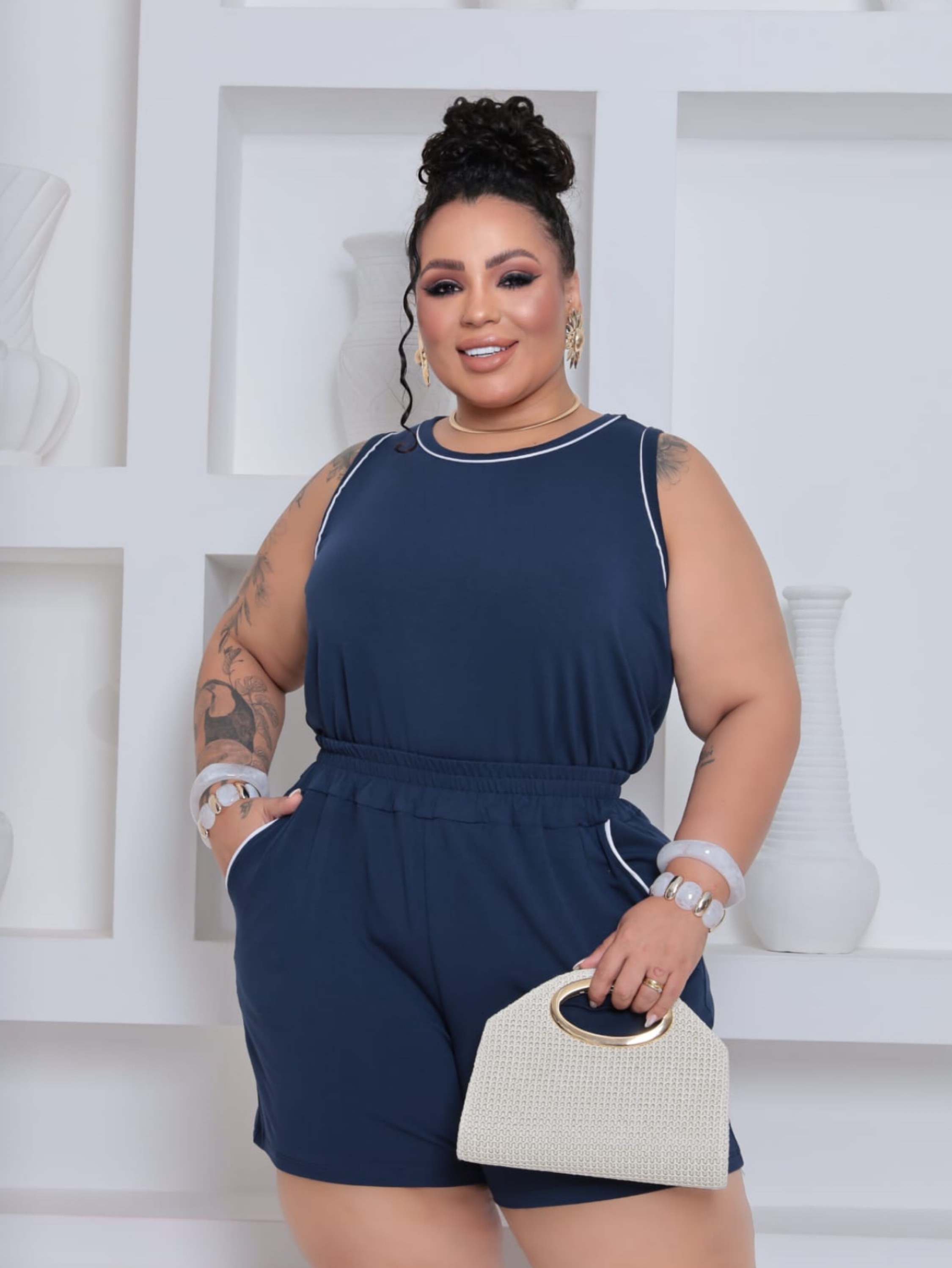 Conjunto shorts e regata viés Plus Size