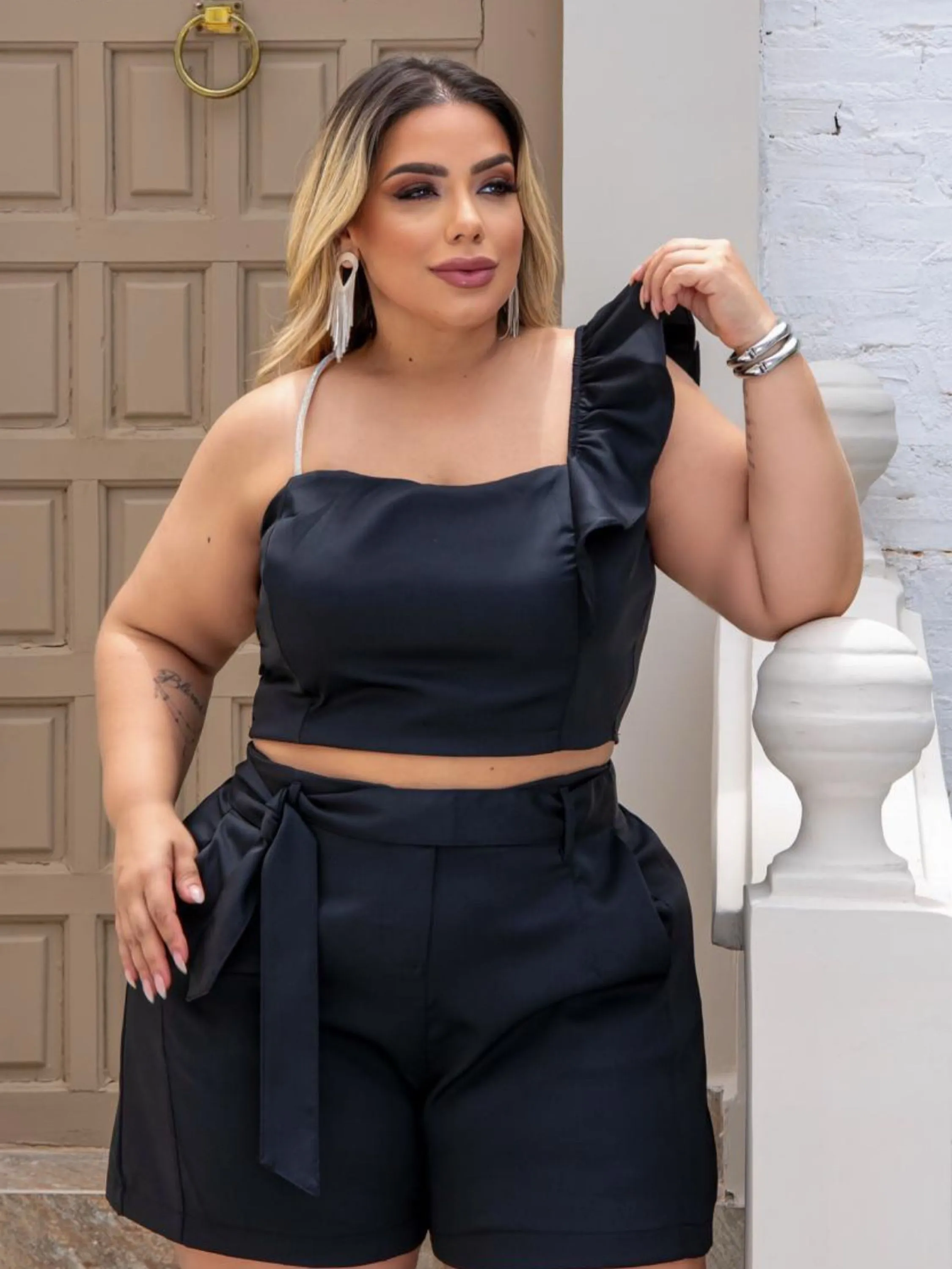 Conjunto nula manca Plus Size