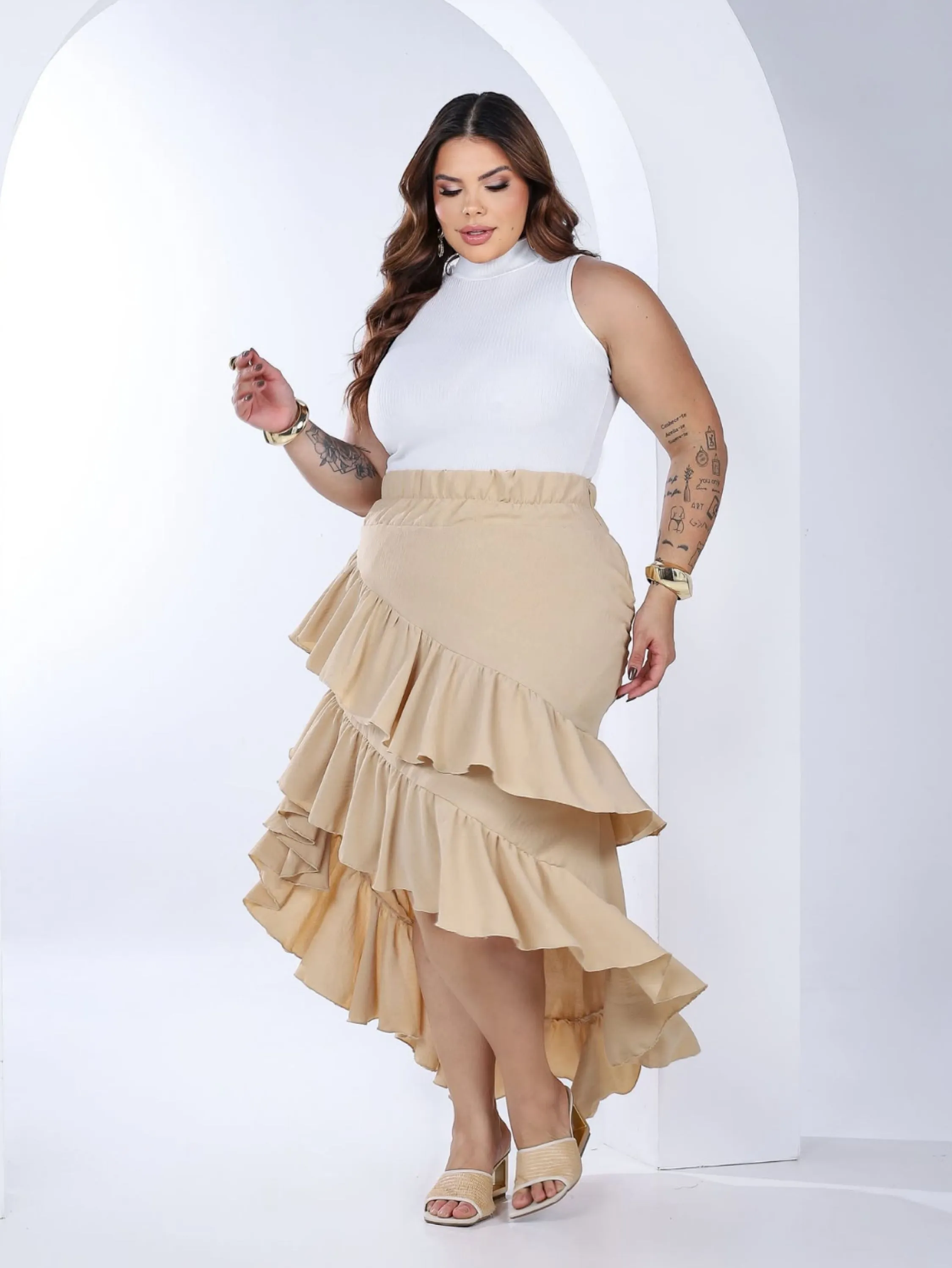 Saia longa babado Plus Size