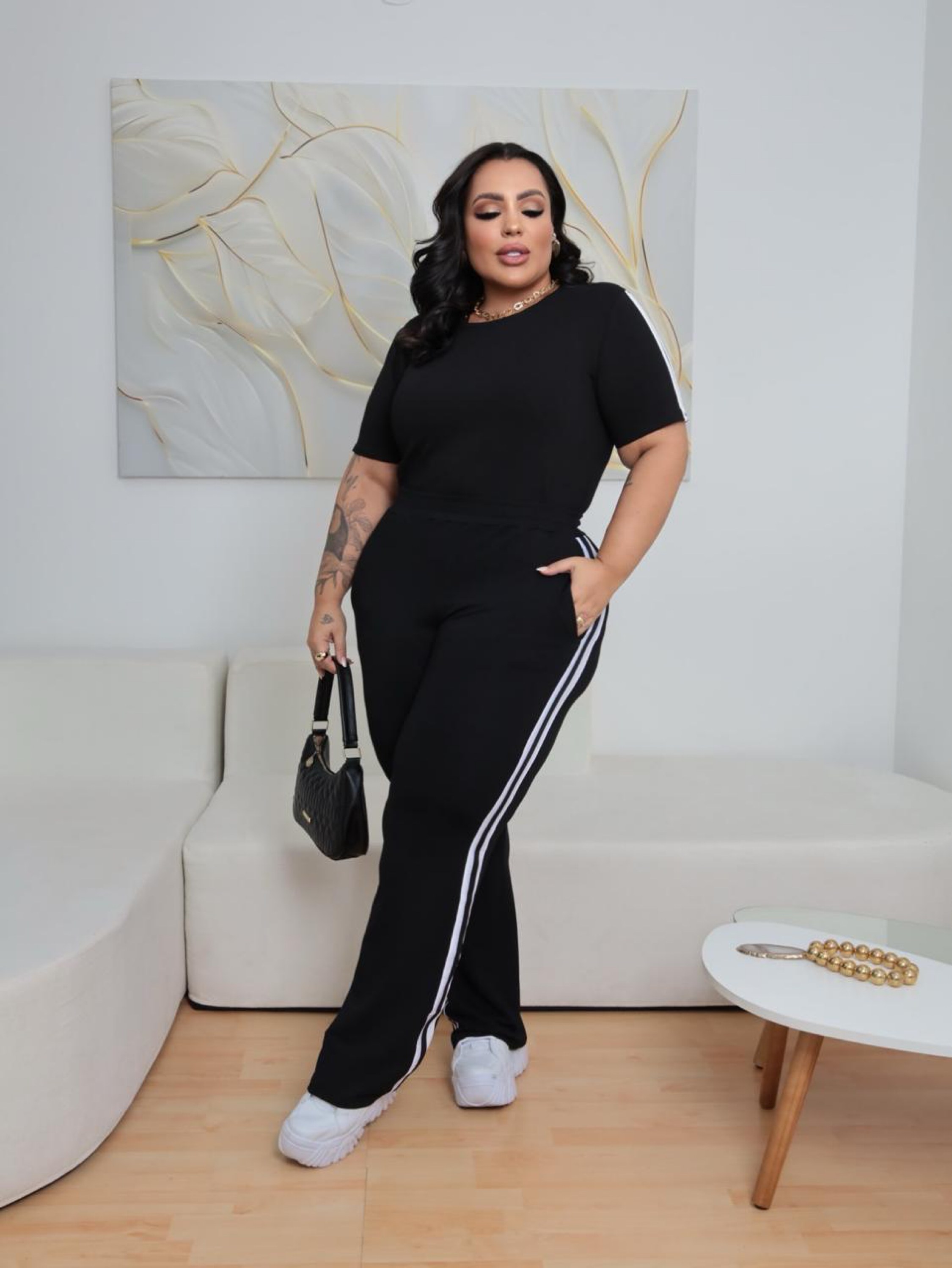 Conjunto listra moletinho Plus Size