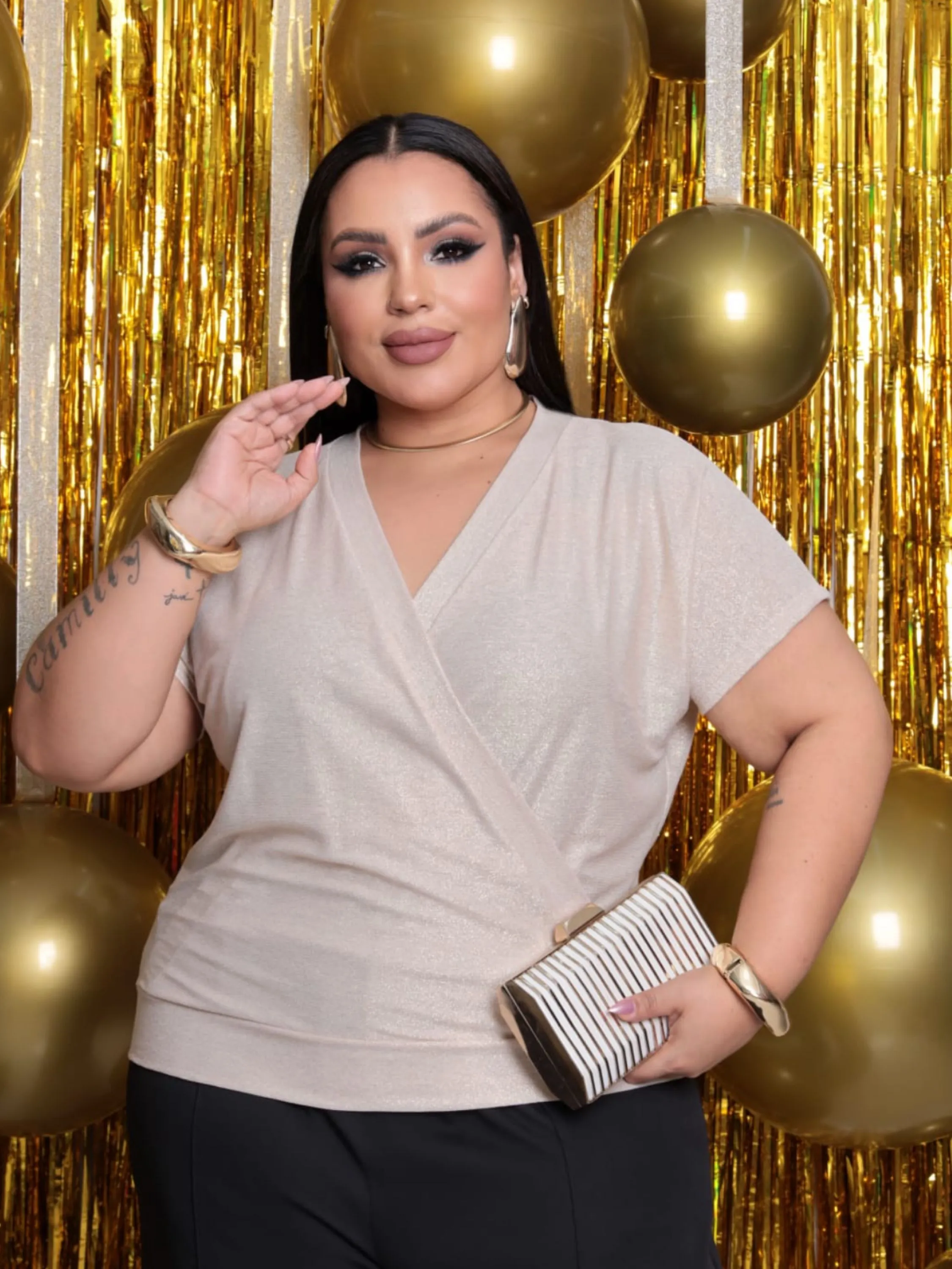 Blusa manguinha lurex Plus Size