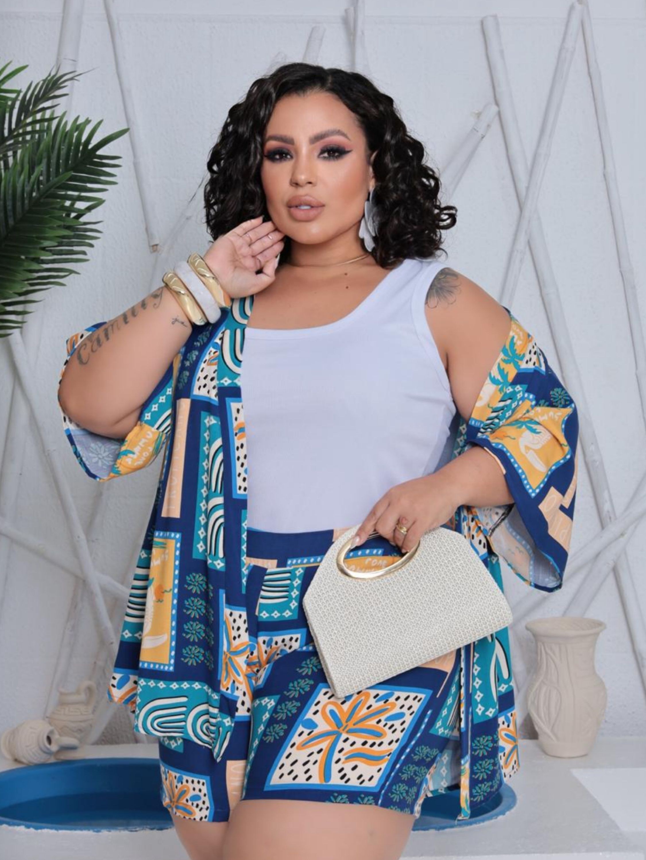 Conjunto kimono farm Plus Size