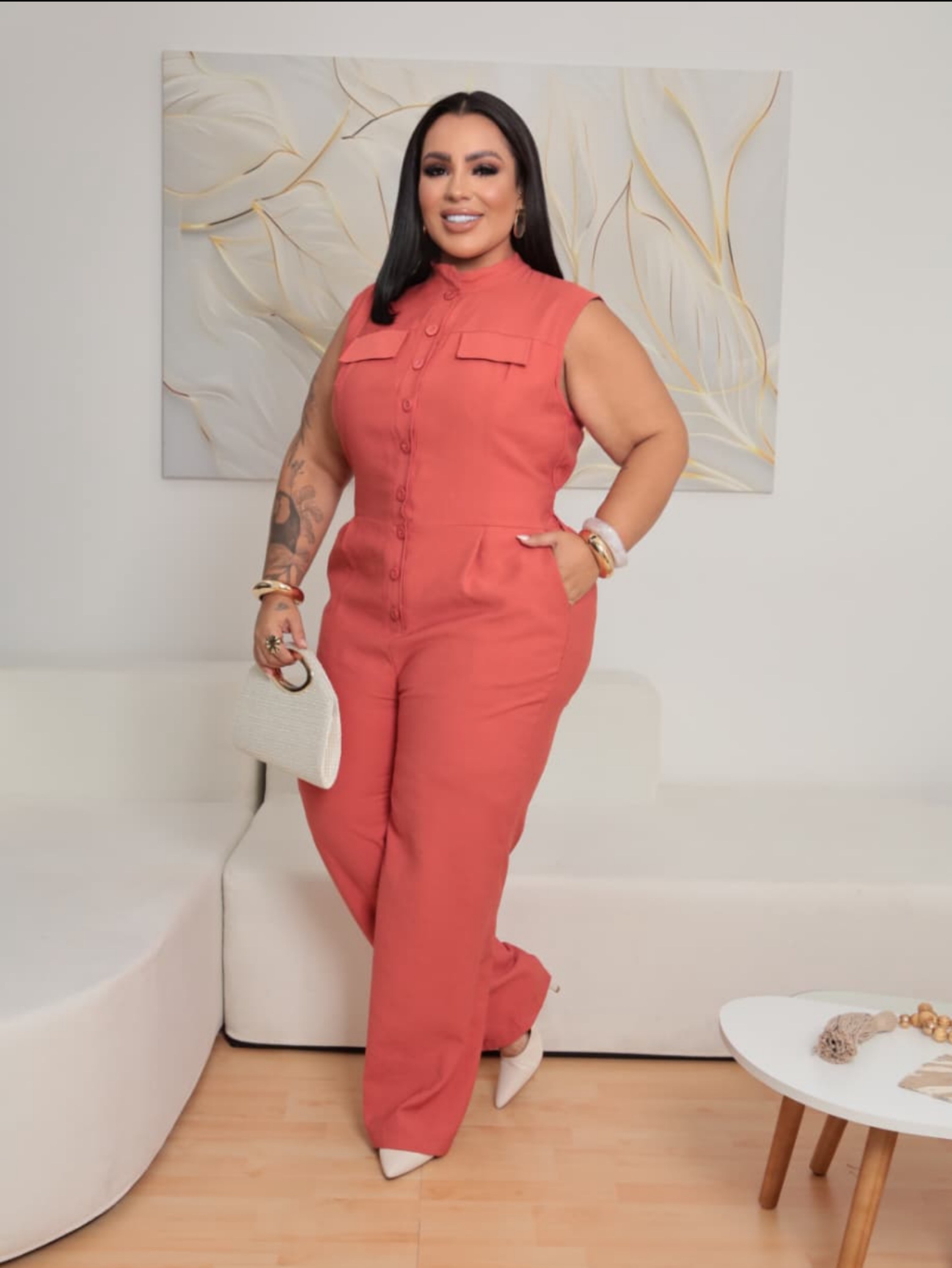 Macacão longo gola alta Plus Size