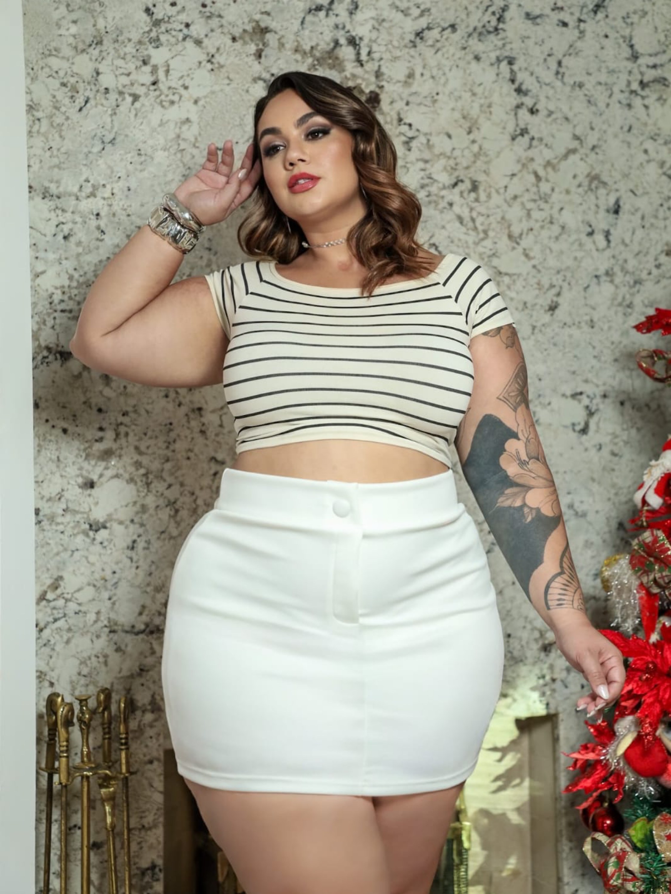 Shorts saia botão neopreme Plus Size
