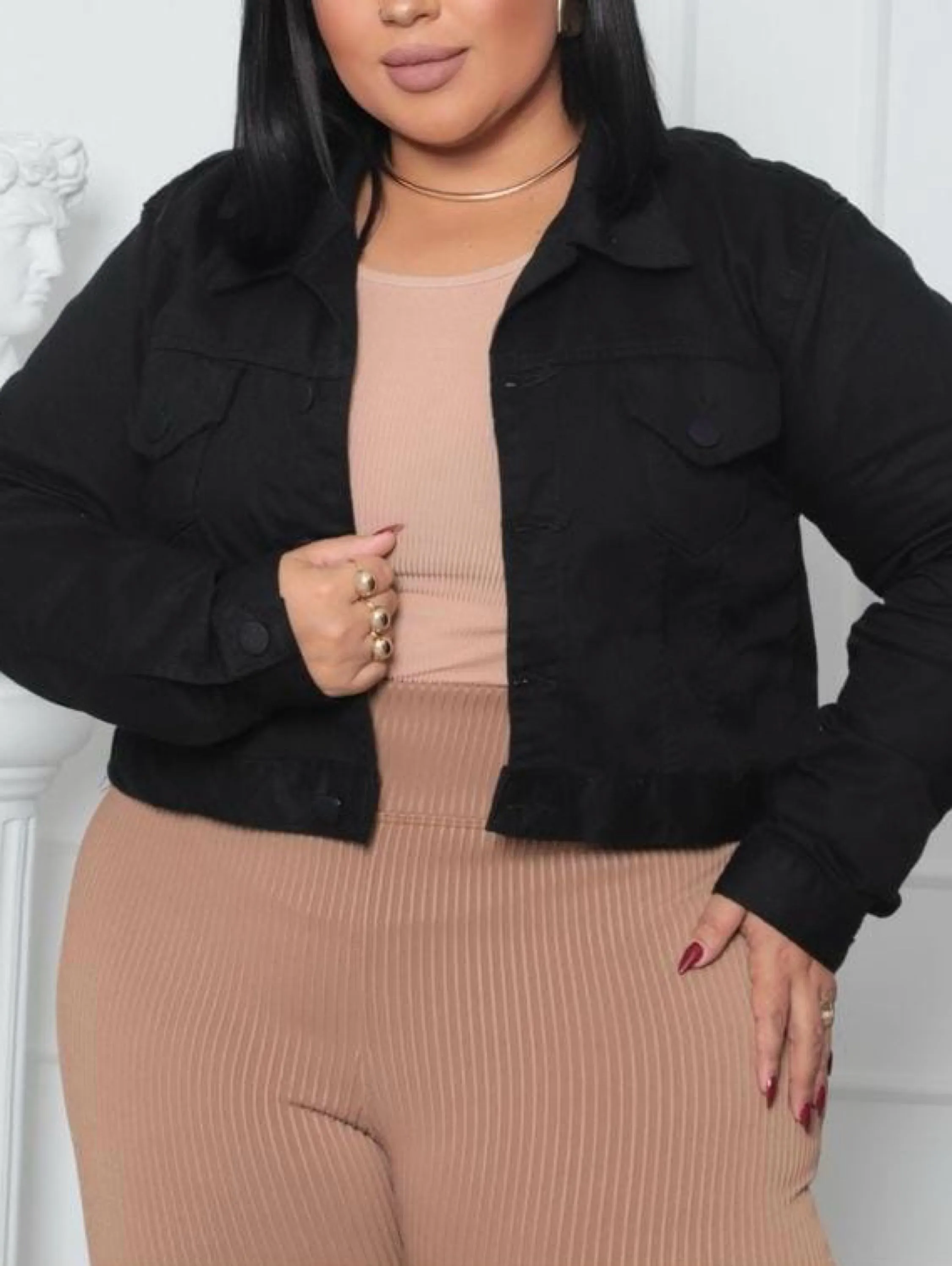 Jaqueta jeans preta Plus Size