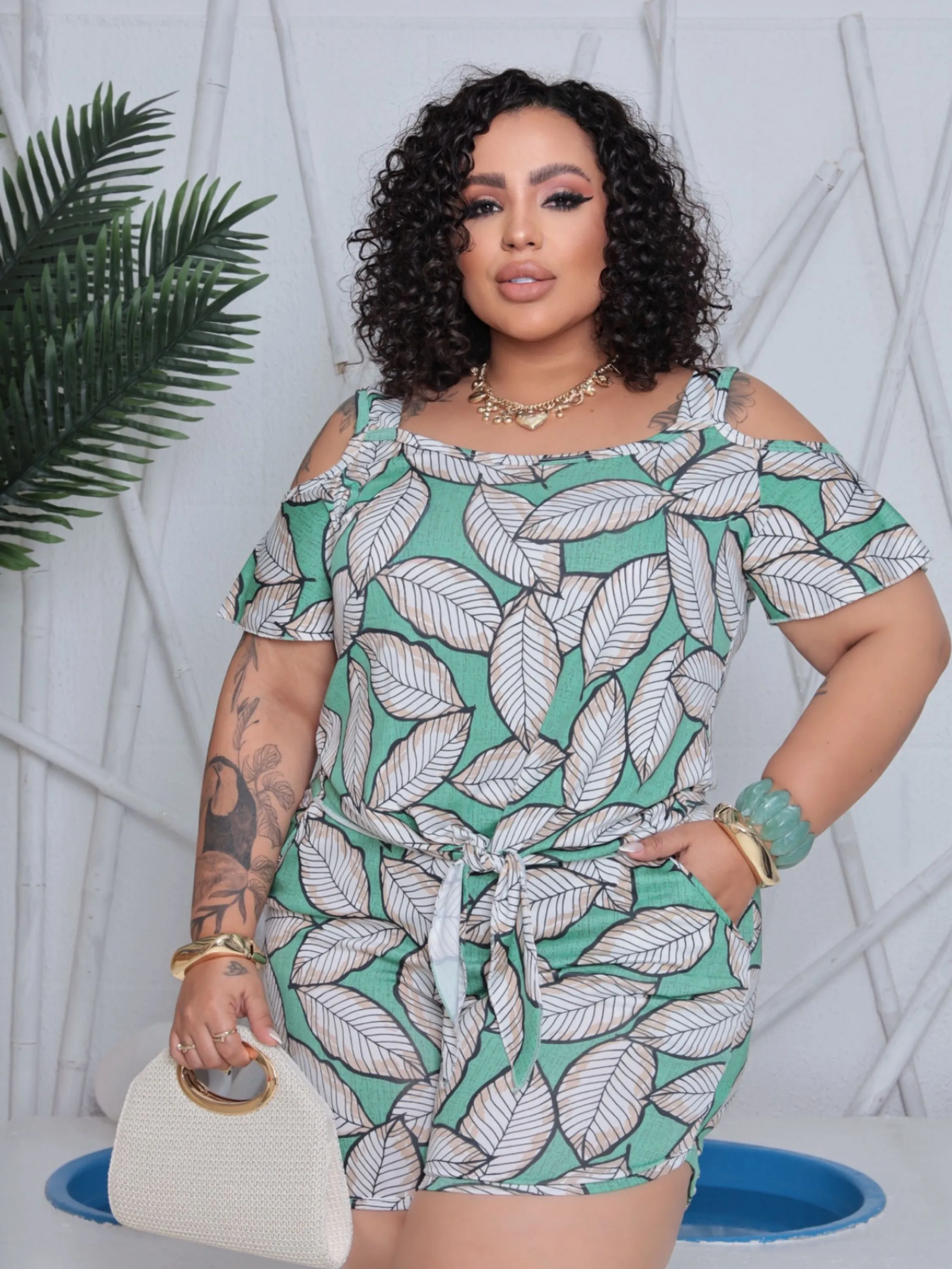 Conjunto shorts amarração Plus Size
