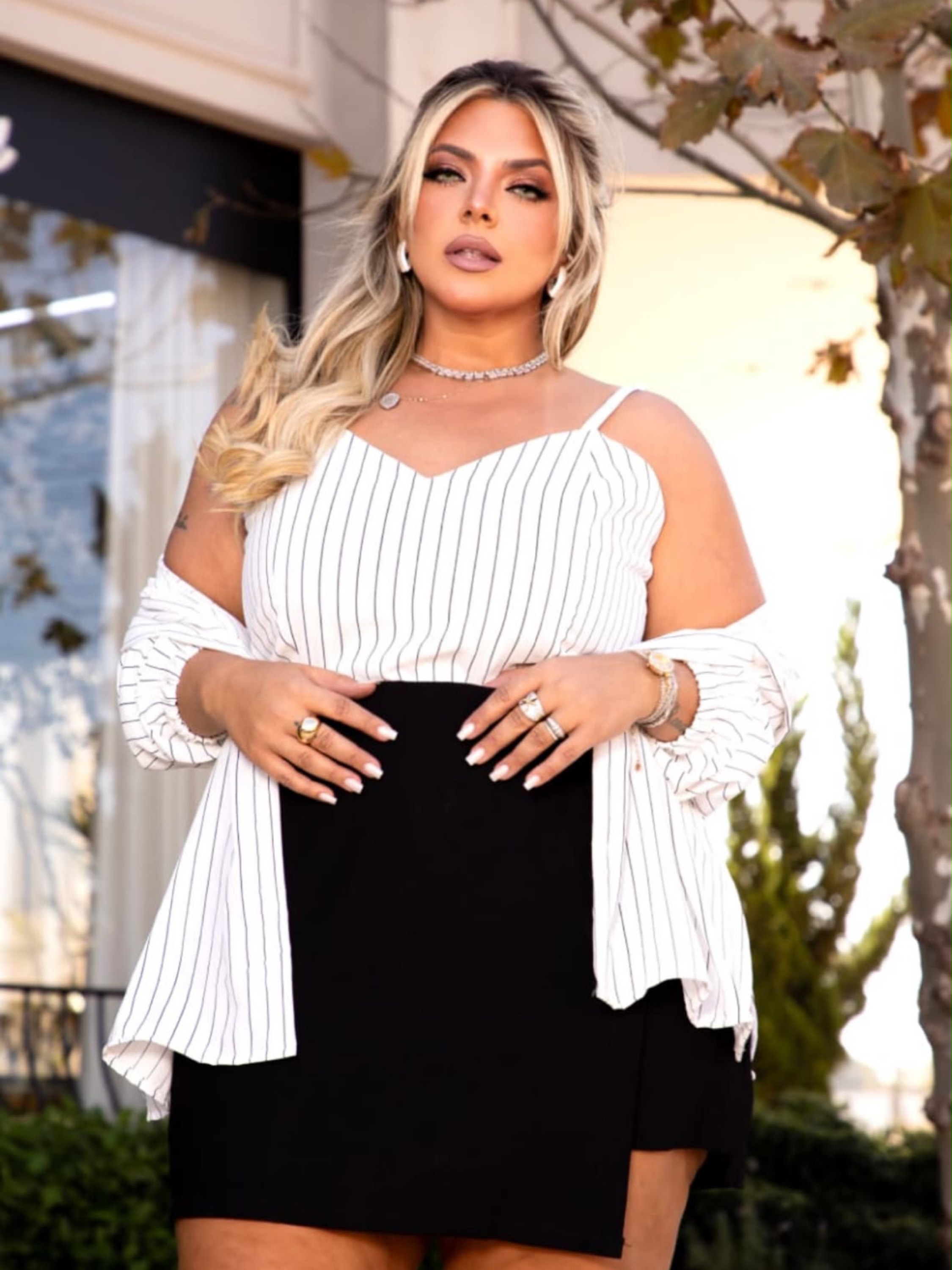 Kit camisa risca de giz Plus Size