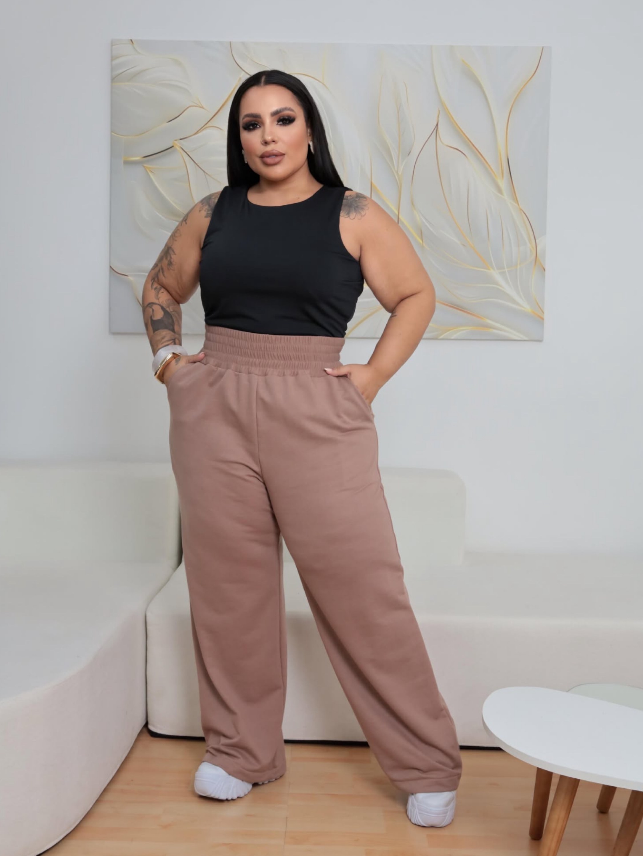 Calça moletom acinturada Plus Size
