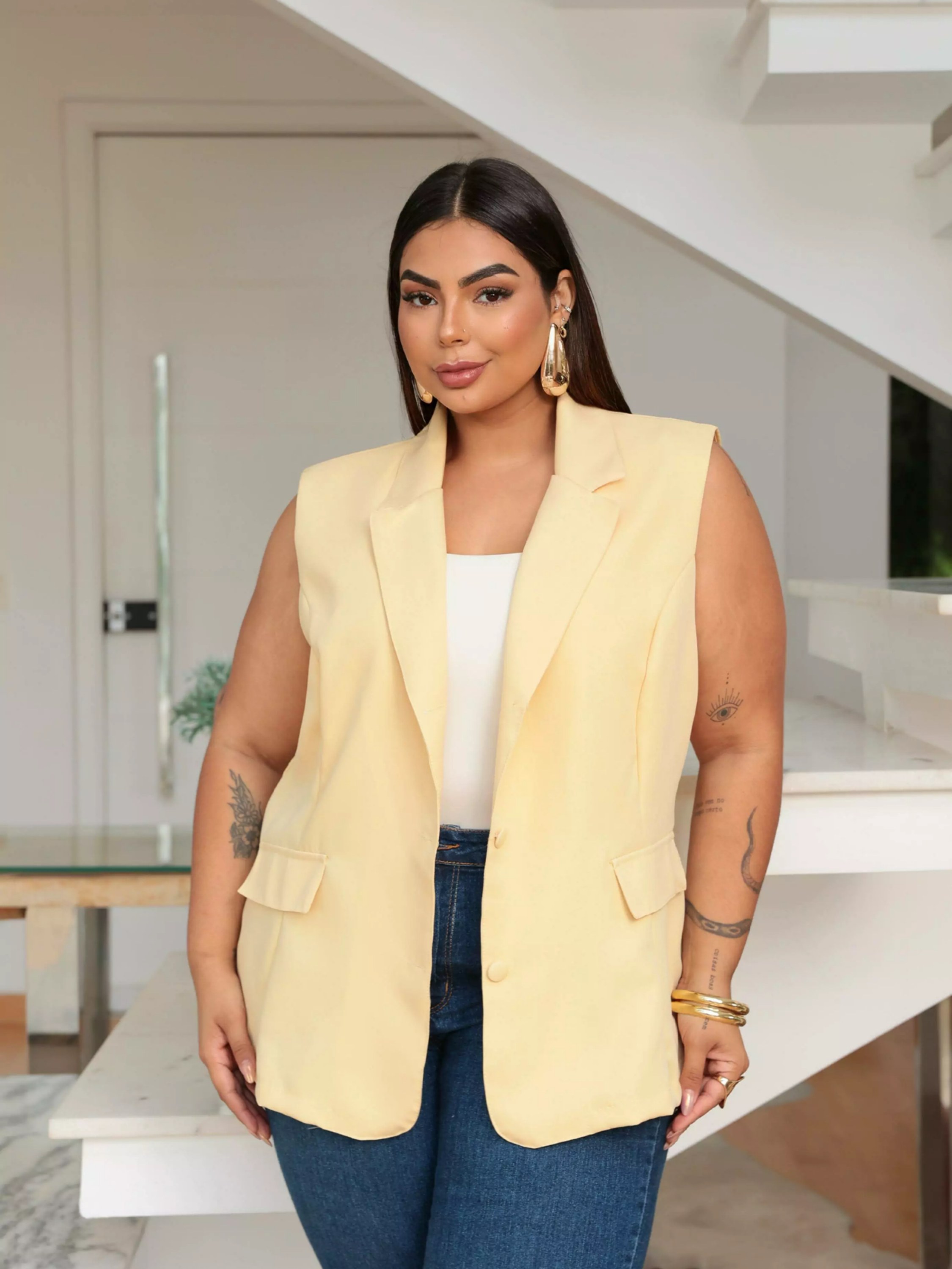 Colete maxi alfaiataria Plus Size