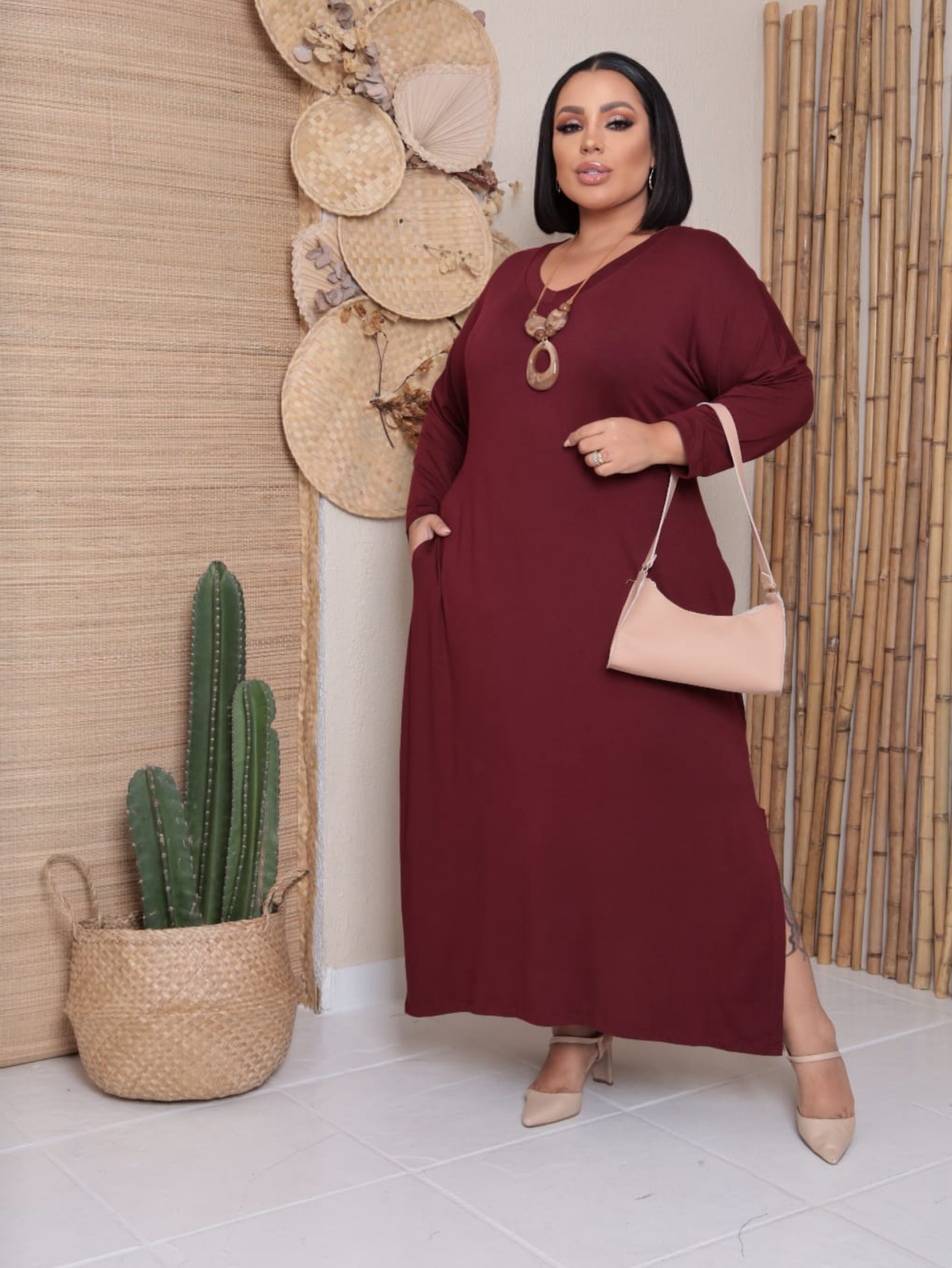 Vestido manga longa viscolycra Plus Size