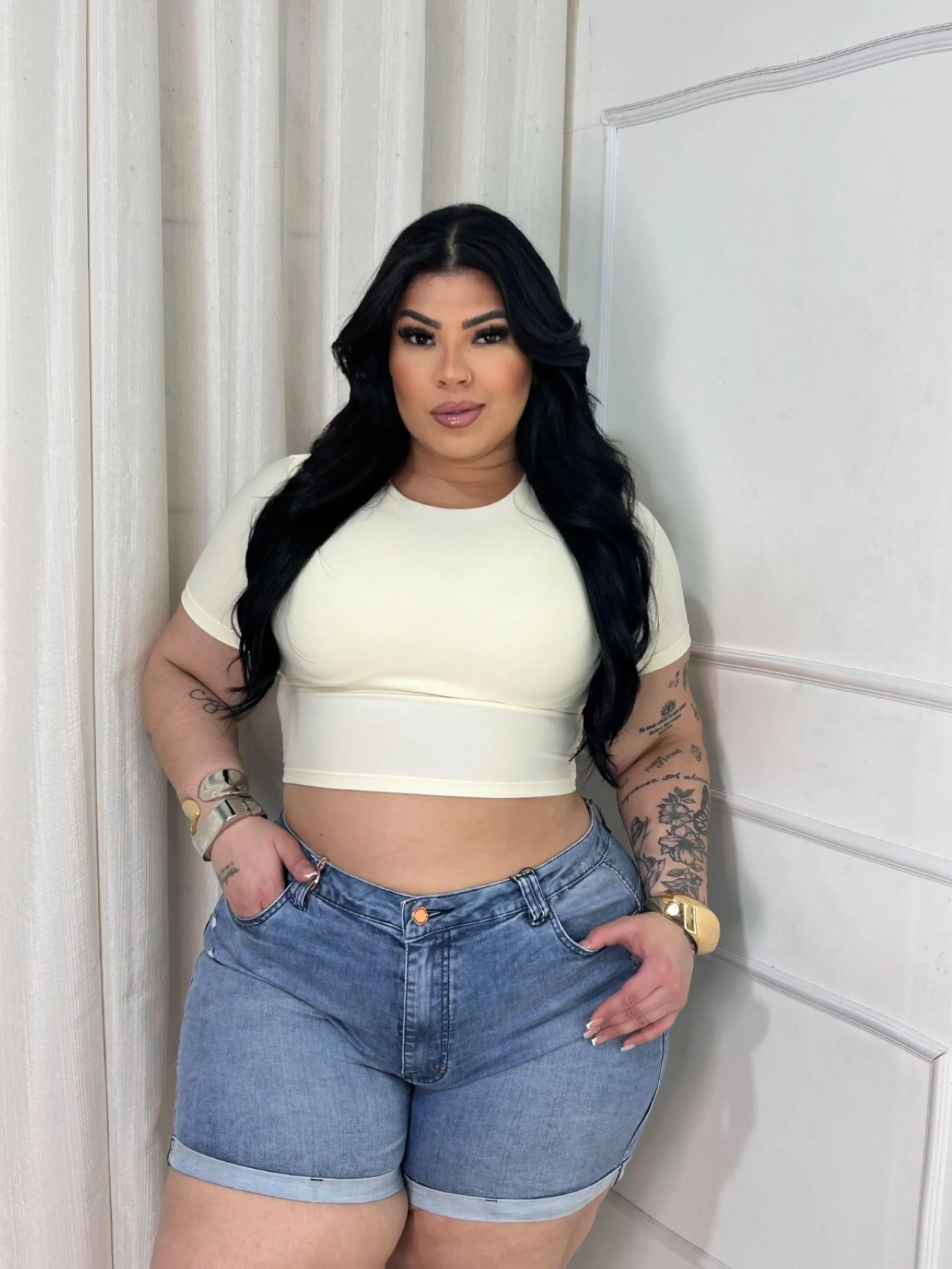 Cropped suplex manguinha Plus Size