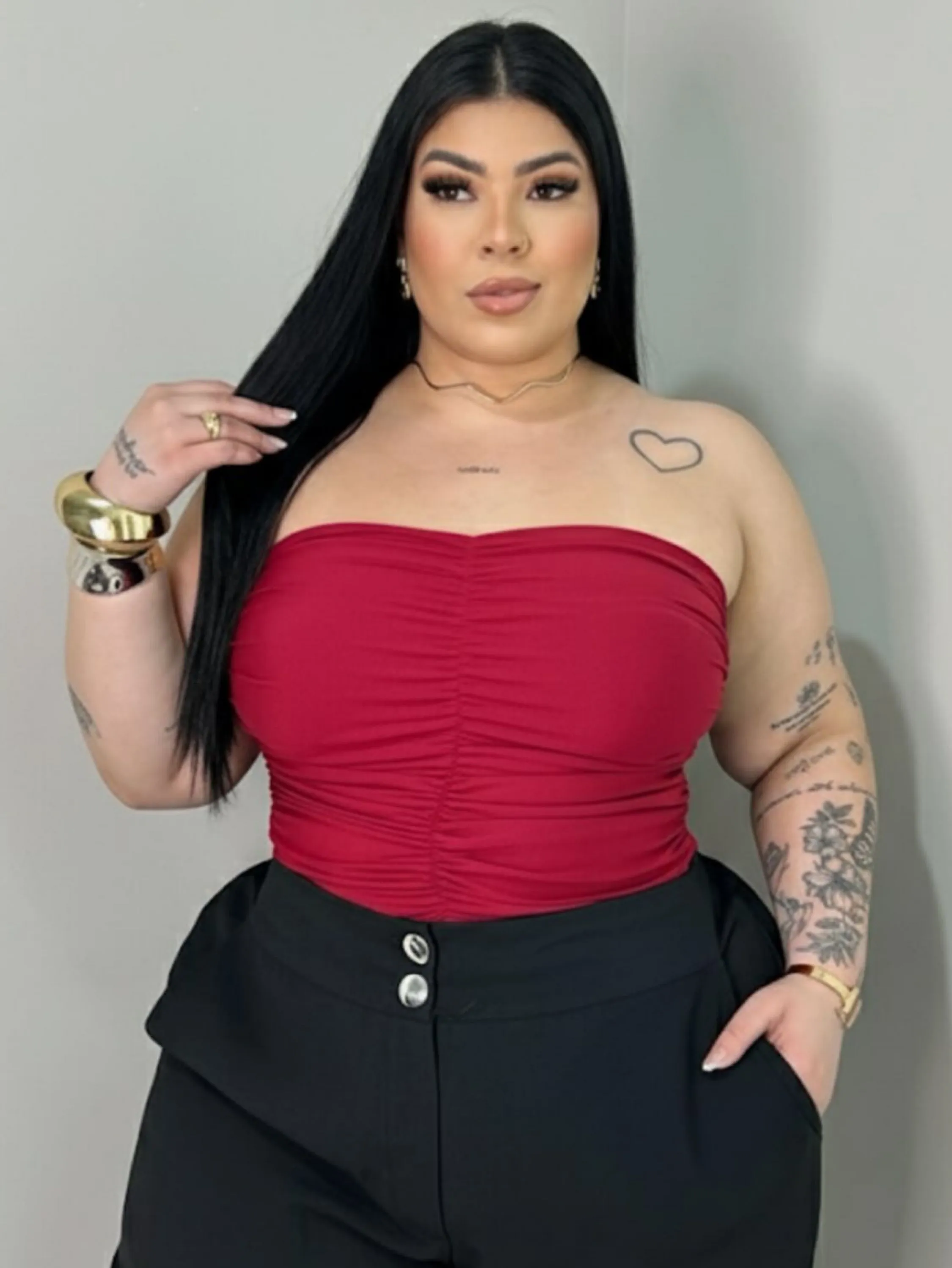Body tomara que caia franzido Plus Size