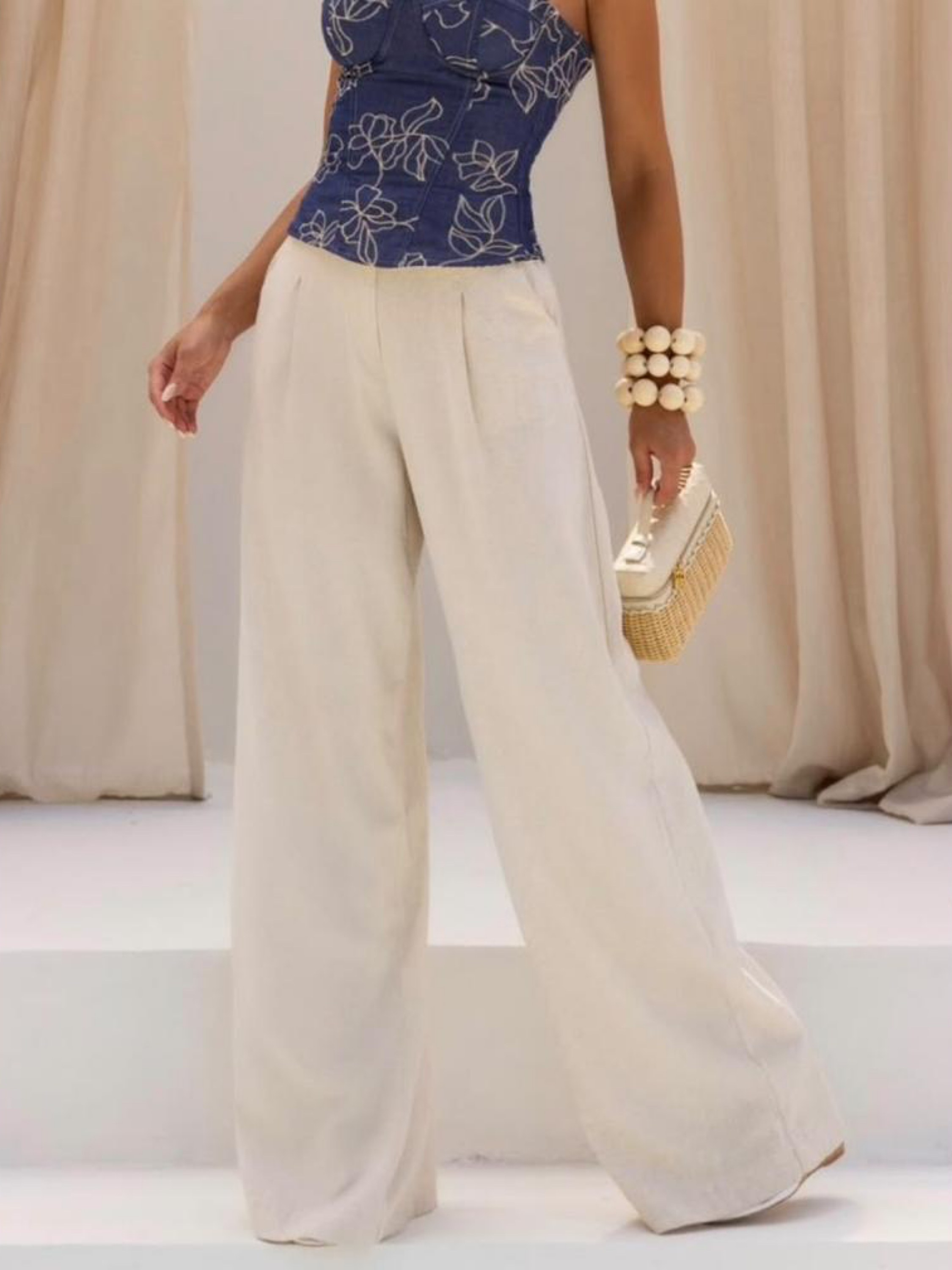 peça única calça pantalona linho