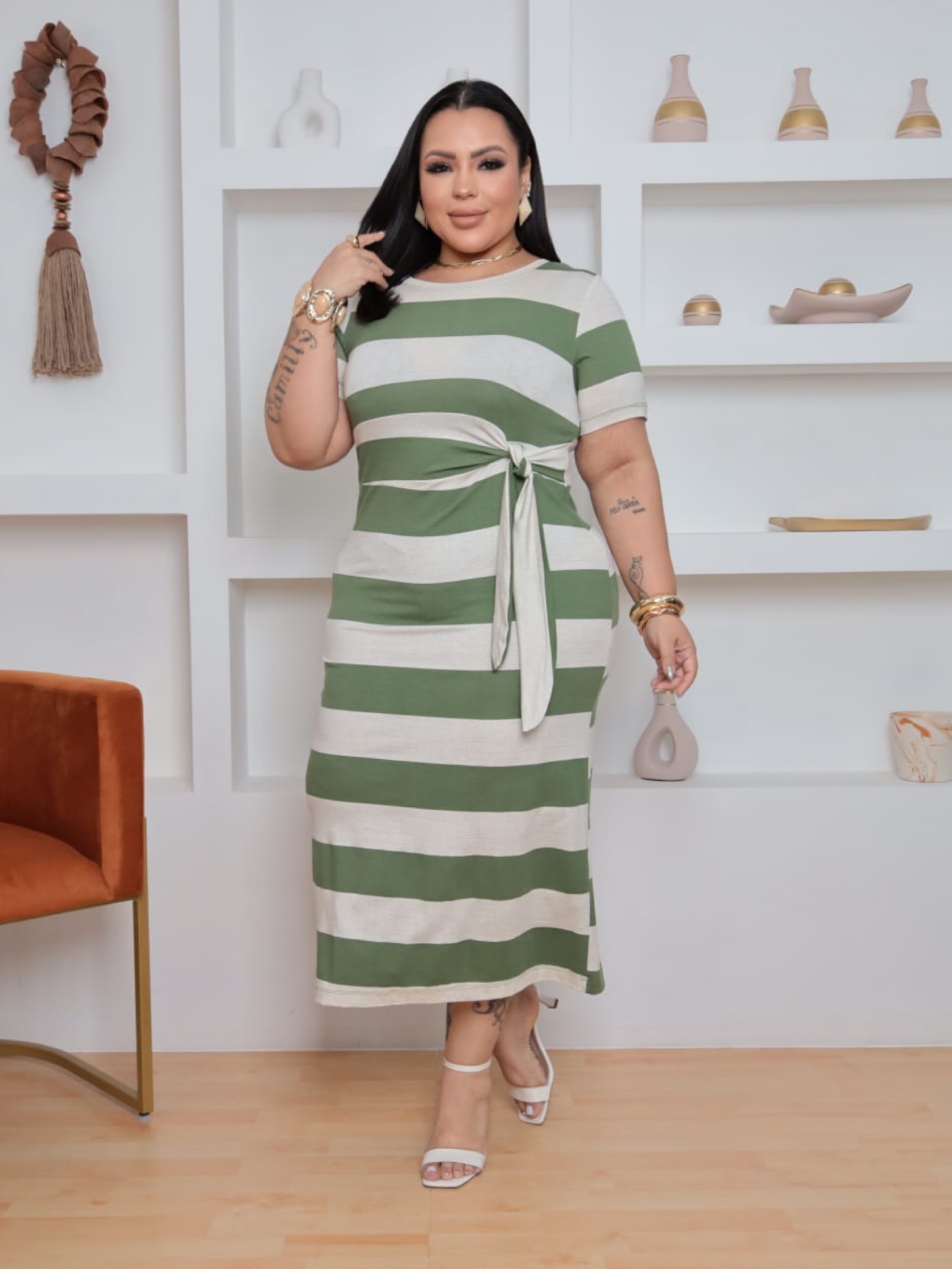 Vestido listrado Alana Plus Size