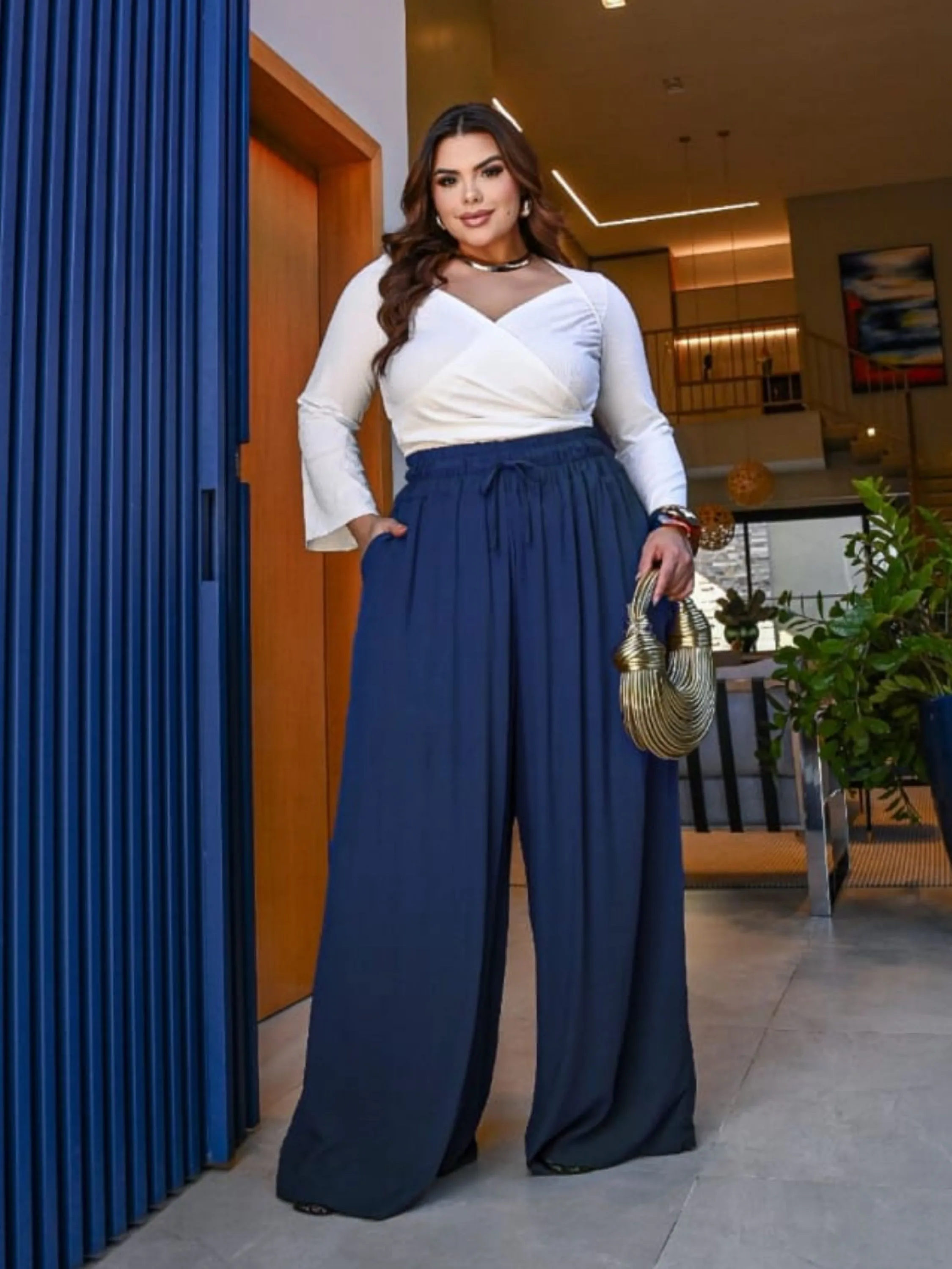 Calça pantalona viscolinho Plus Size