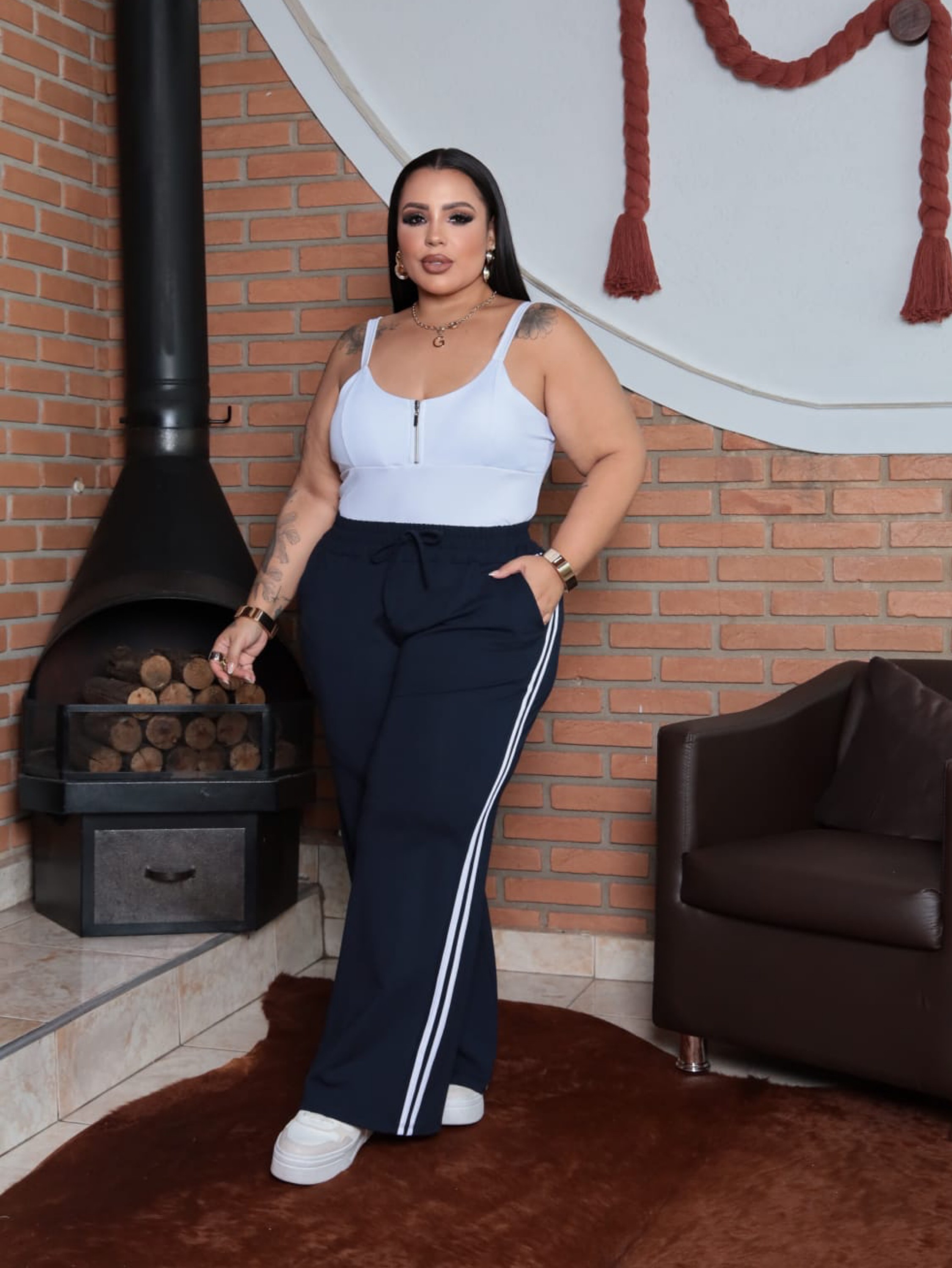 Calça listra moletinho Plus Size