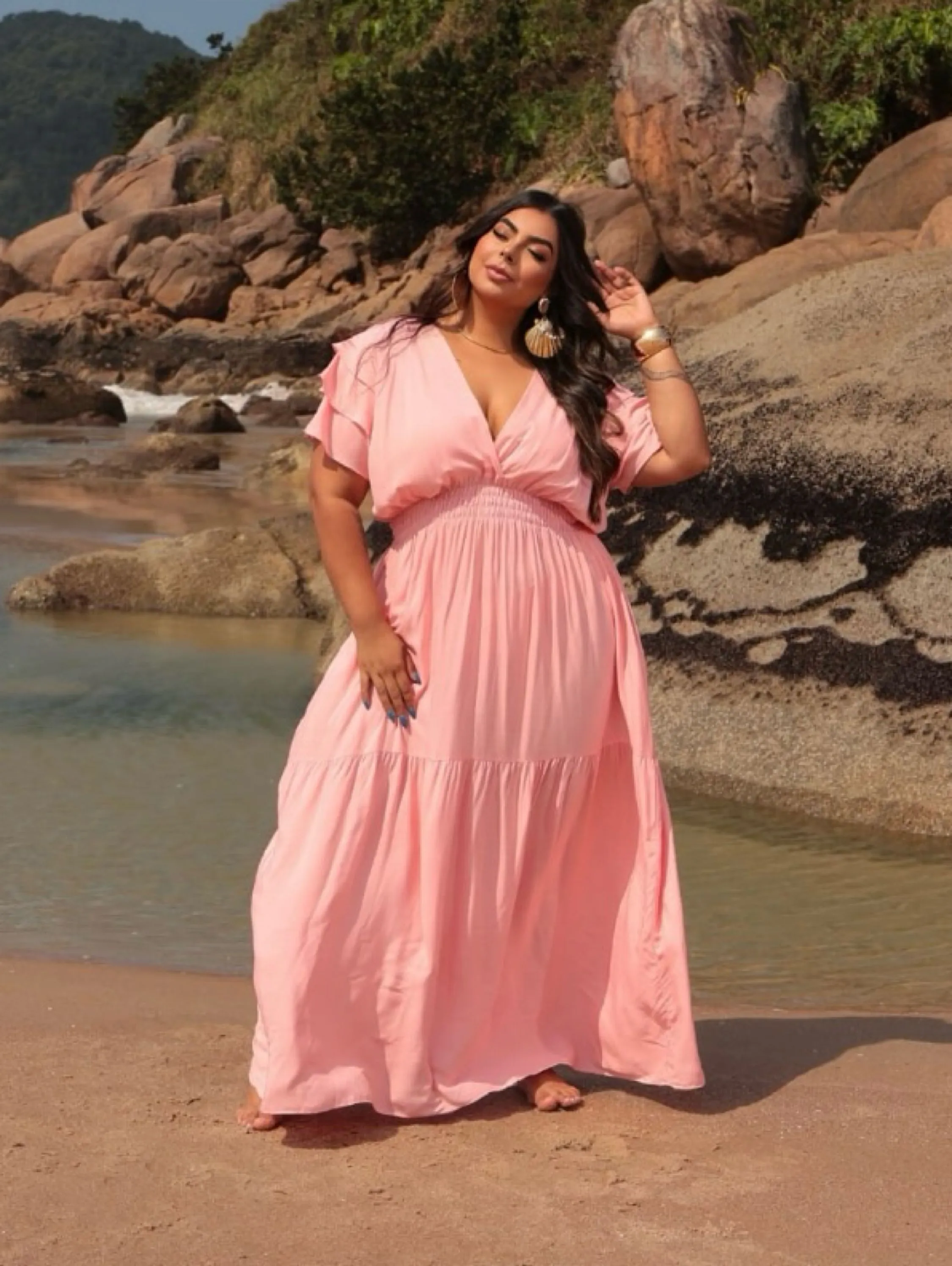 Vestido longo manguinha Pietra Plus Size