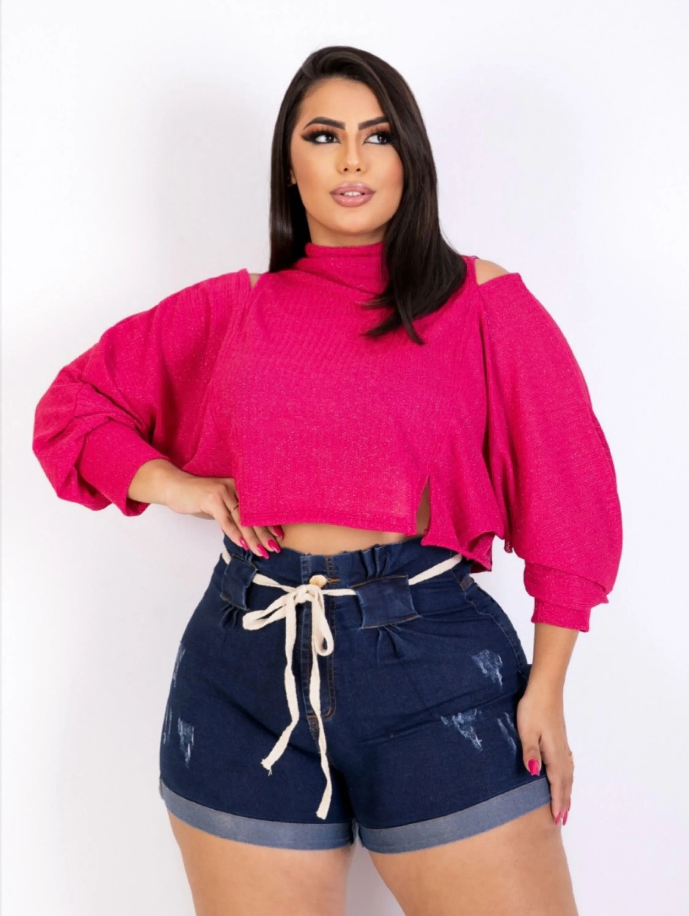 Shorts cadarço Plus Size