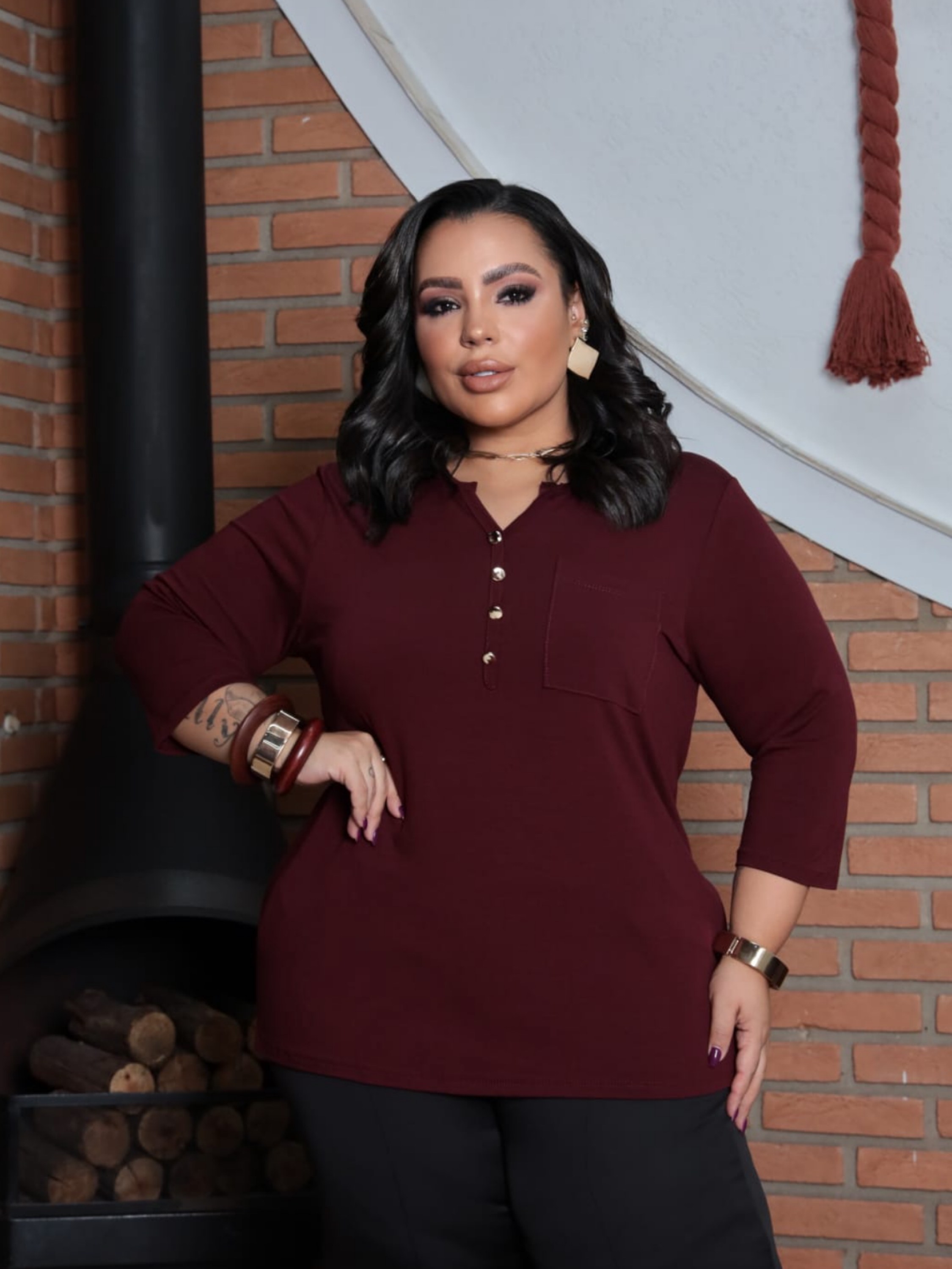 Blusa botão viscolycra Plus Size