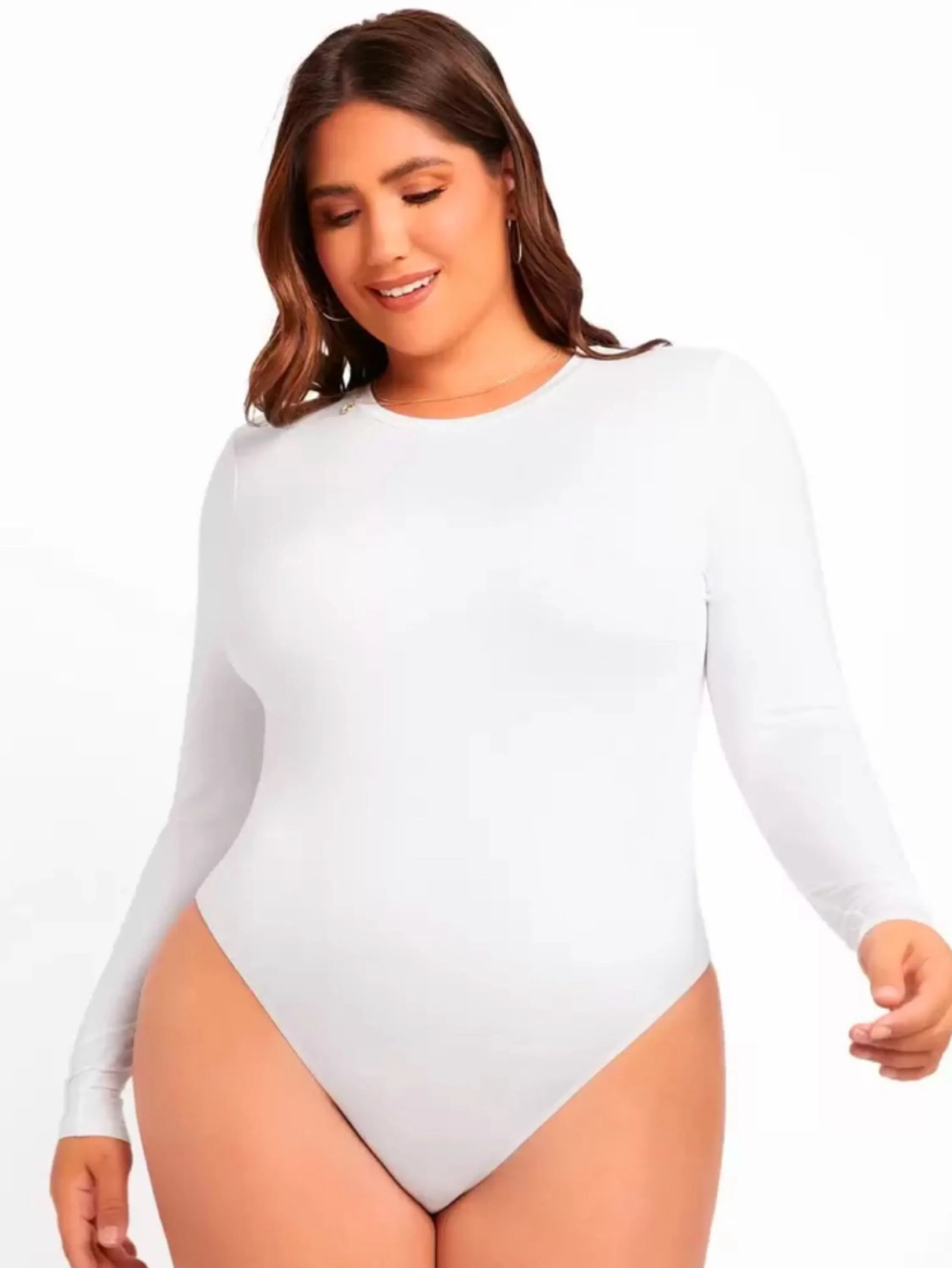 Body manga longa gola redonda Plus Size