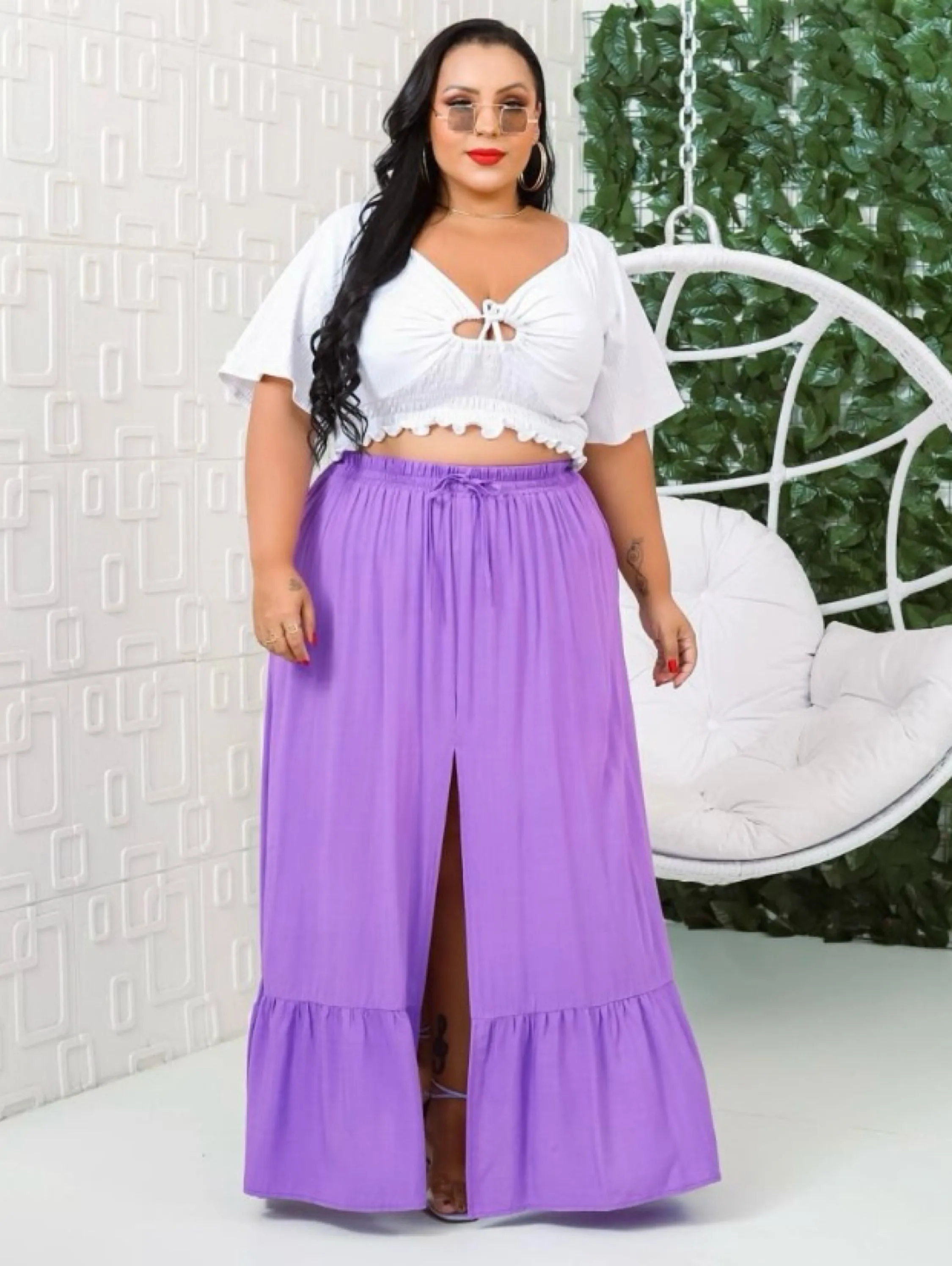 Saia longa fenda Plus Size