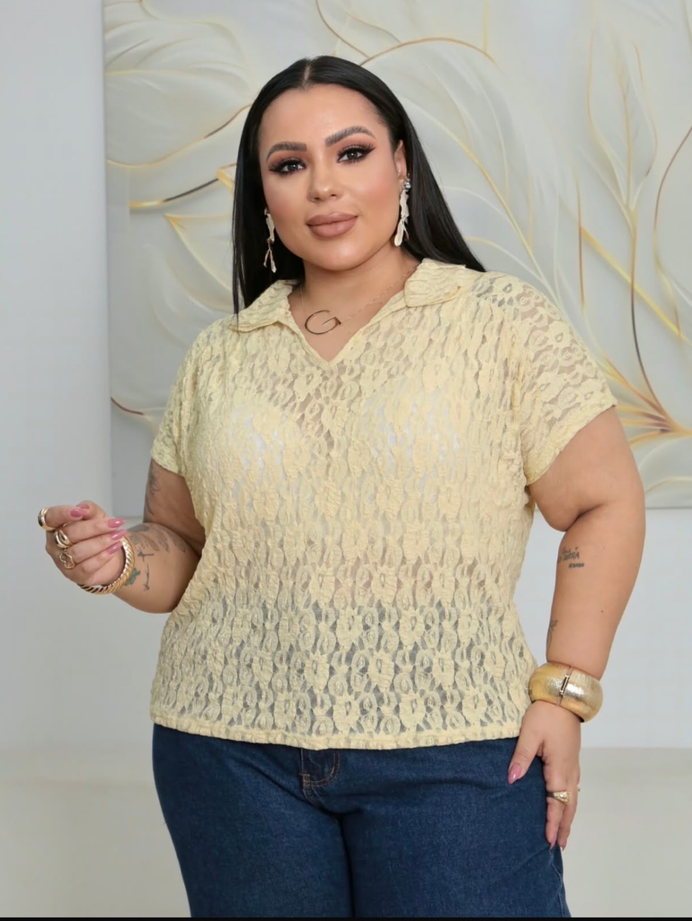 Blusa renda polo Plus Size