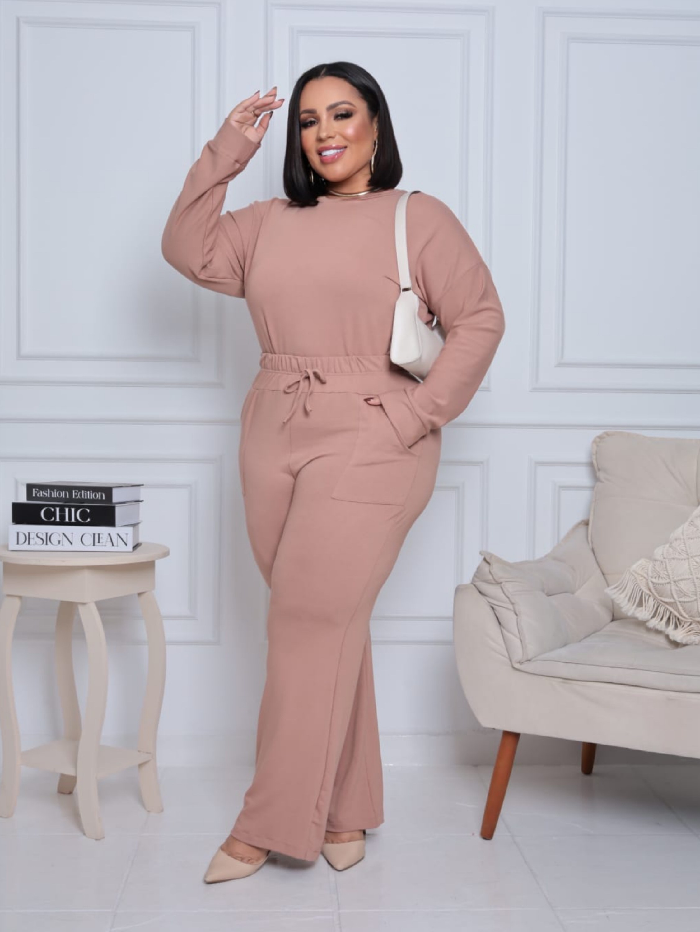 Conjunto calça moletinho Plus Size