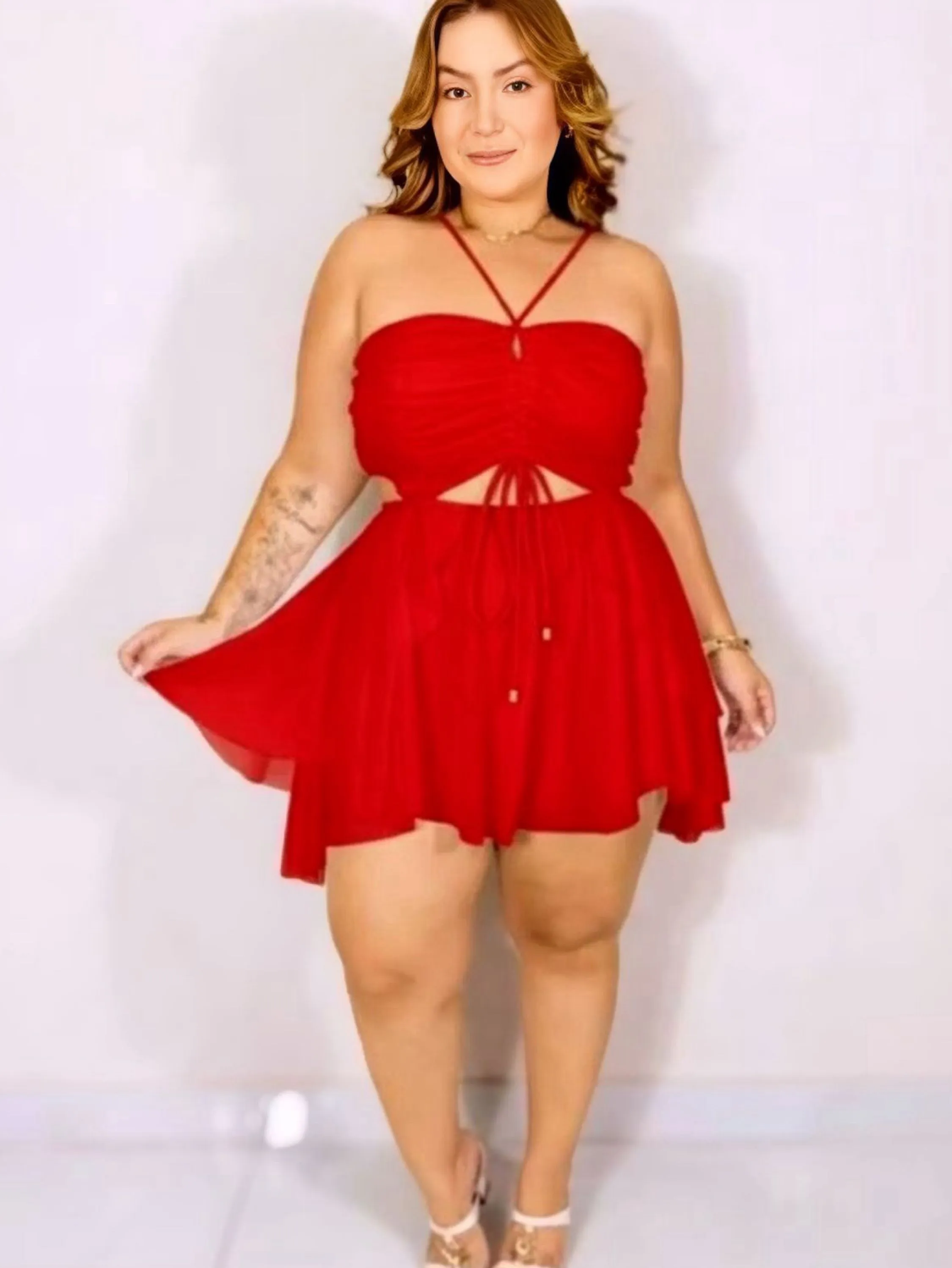 Macaquinho tule Plus Size