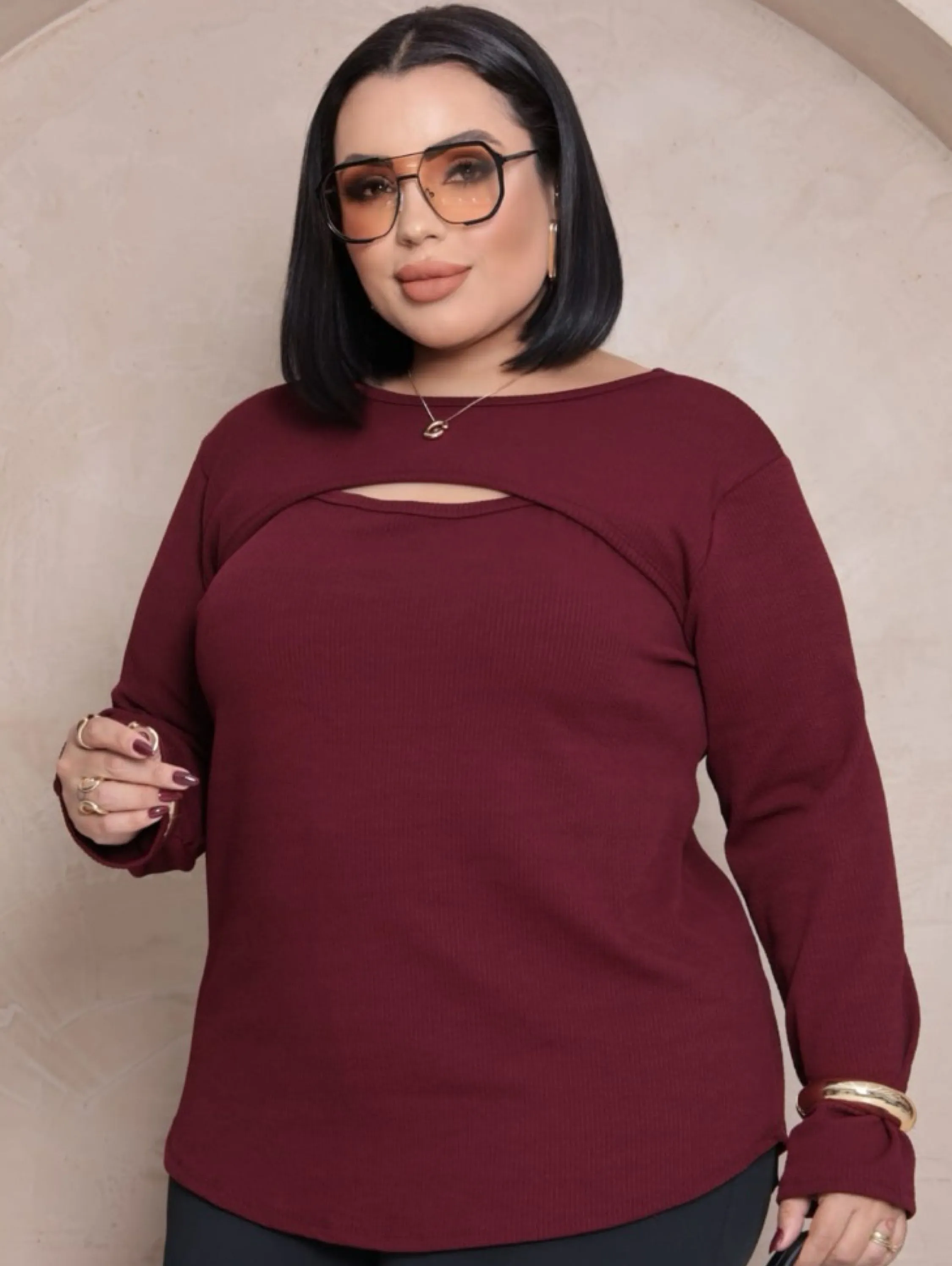 Blusa manga longa Kelly Plus Size