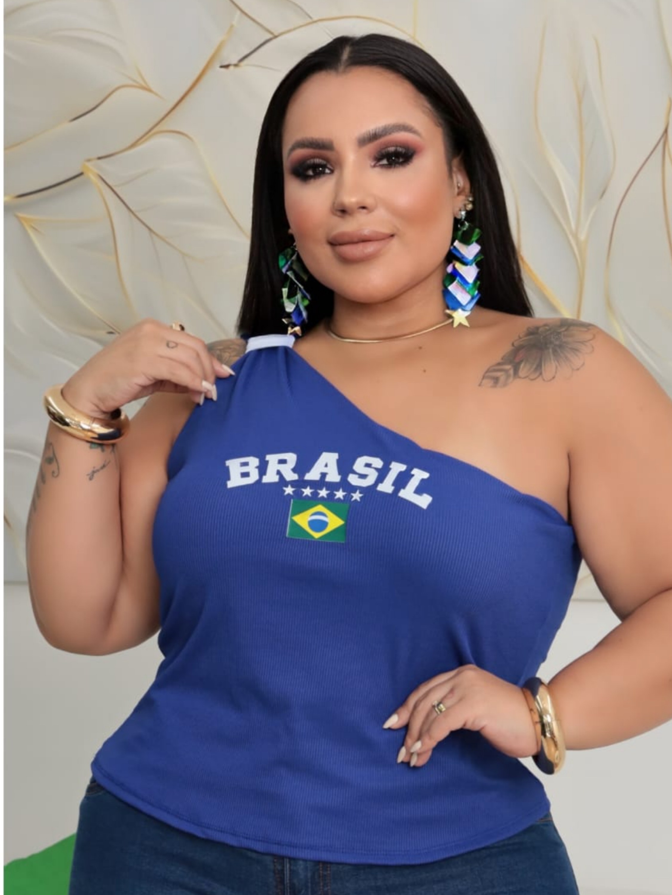 Cropped Brasil nula manga Plus Size