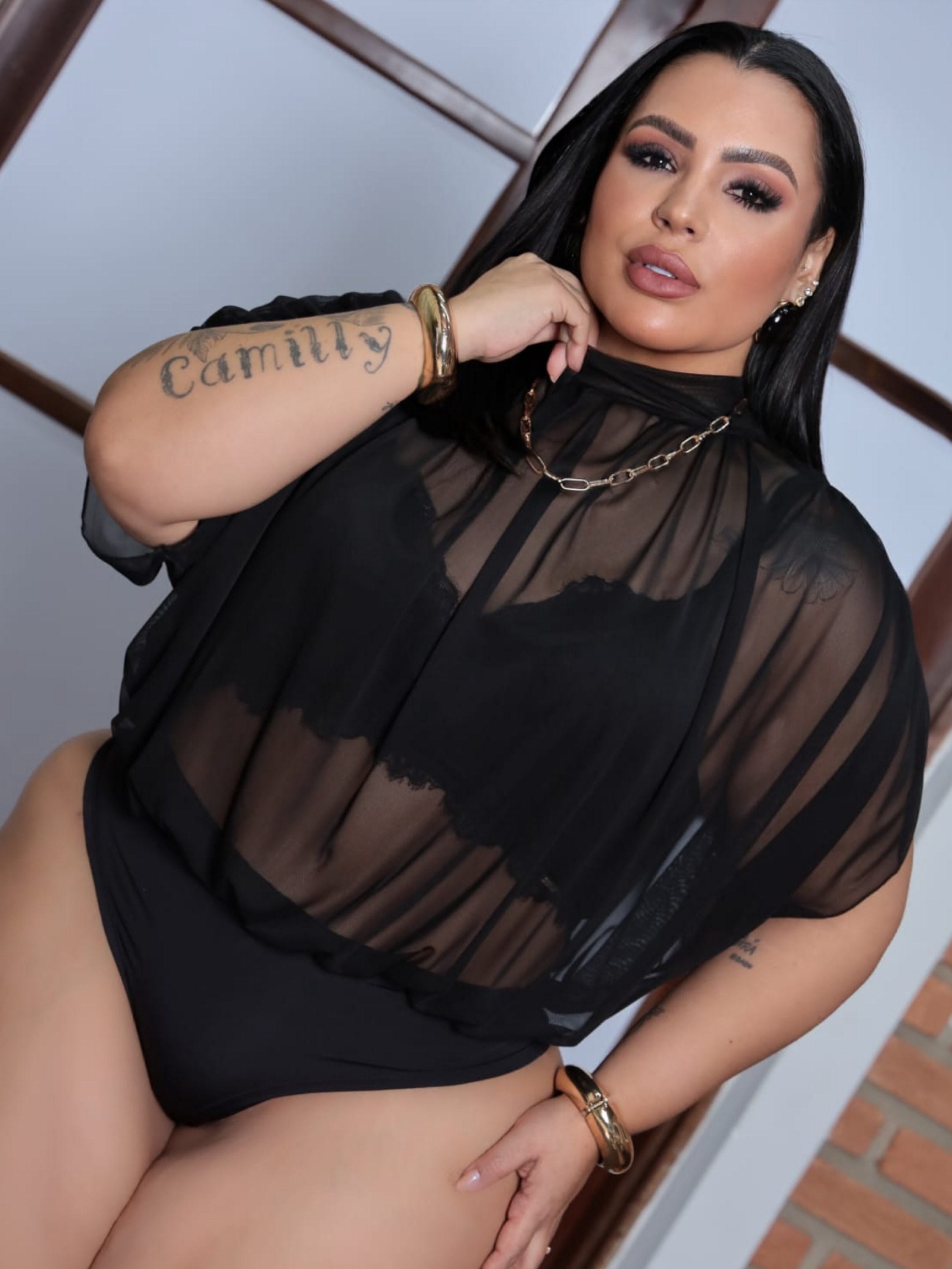 Body tule franzido Plus Size