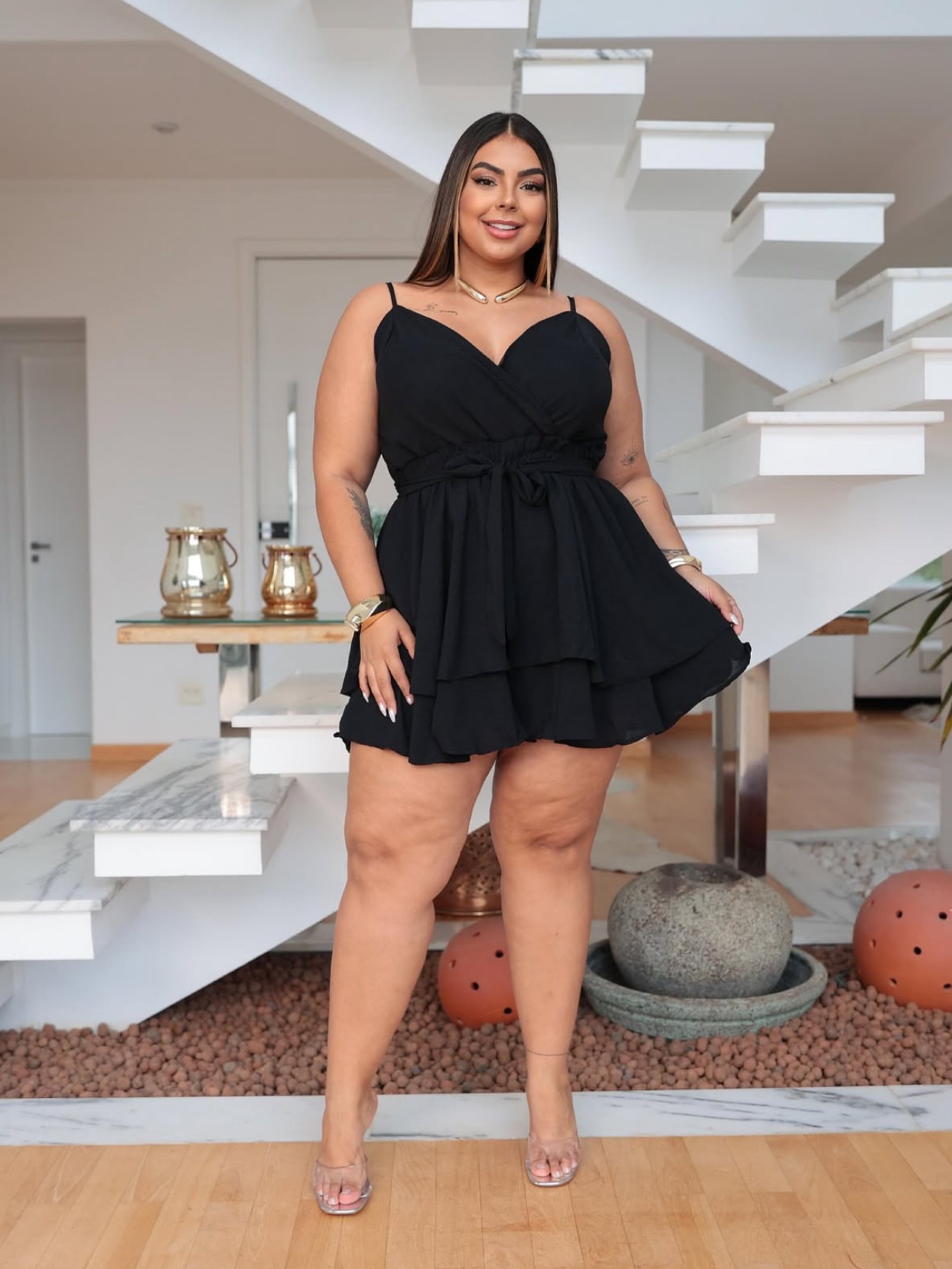 Macaquinho alcinha fina Plus Size