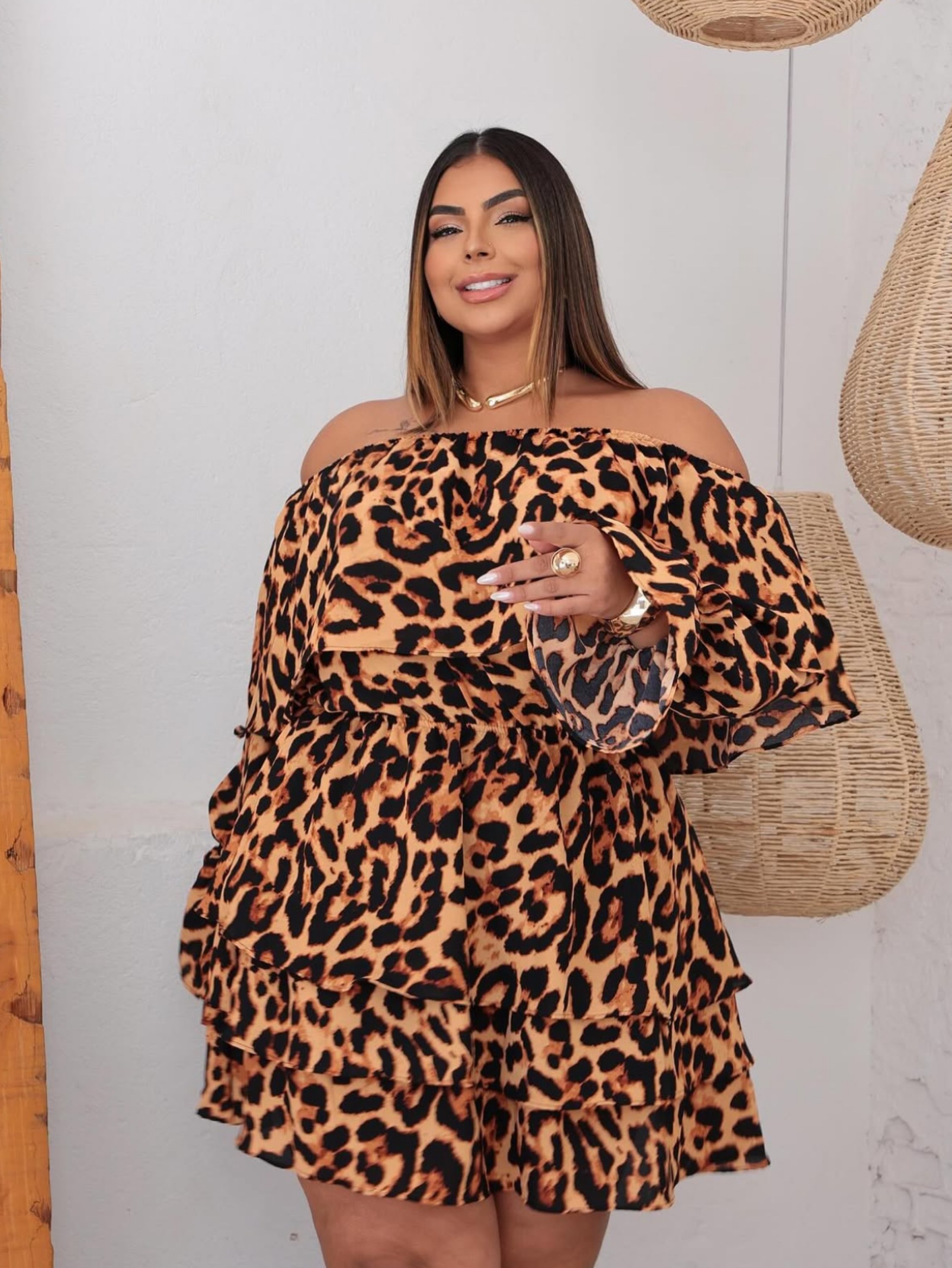 Vestido ciganinha manga longa Plus Size