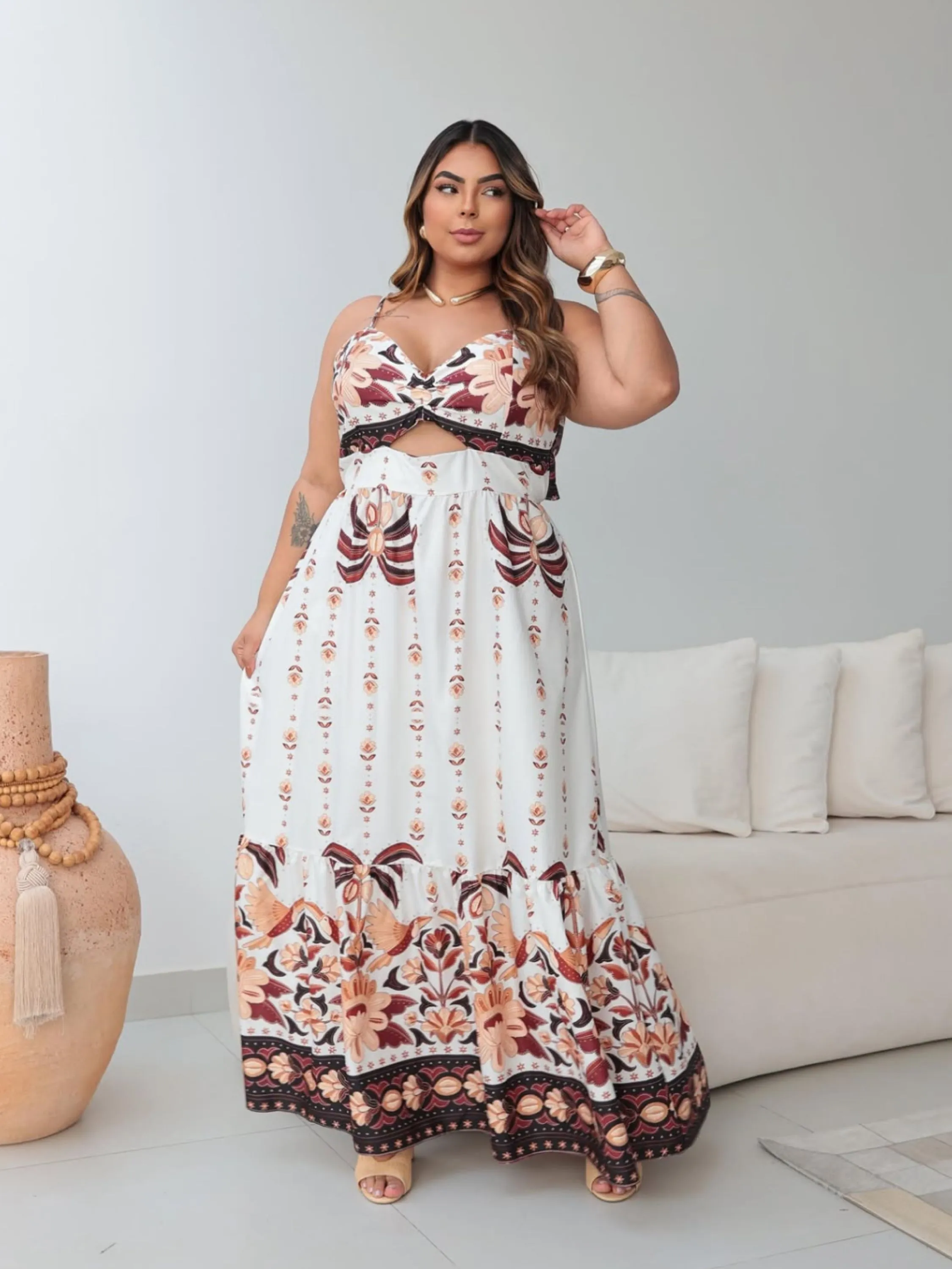 Vestido longo Micaela estampado Plus Size