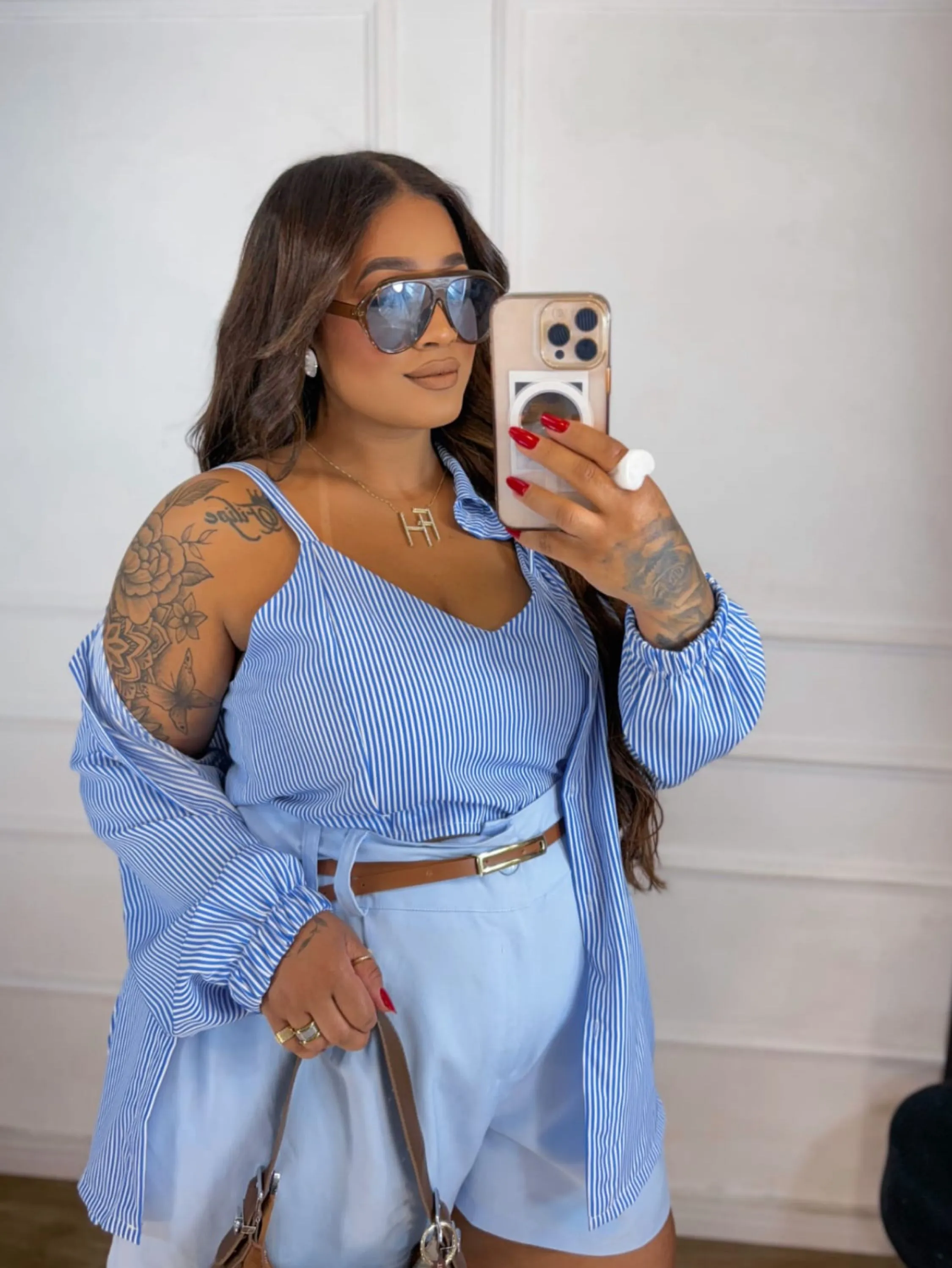 Cropped e camisa botão Plus Size