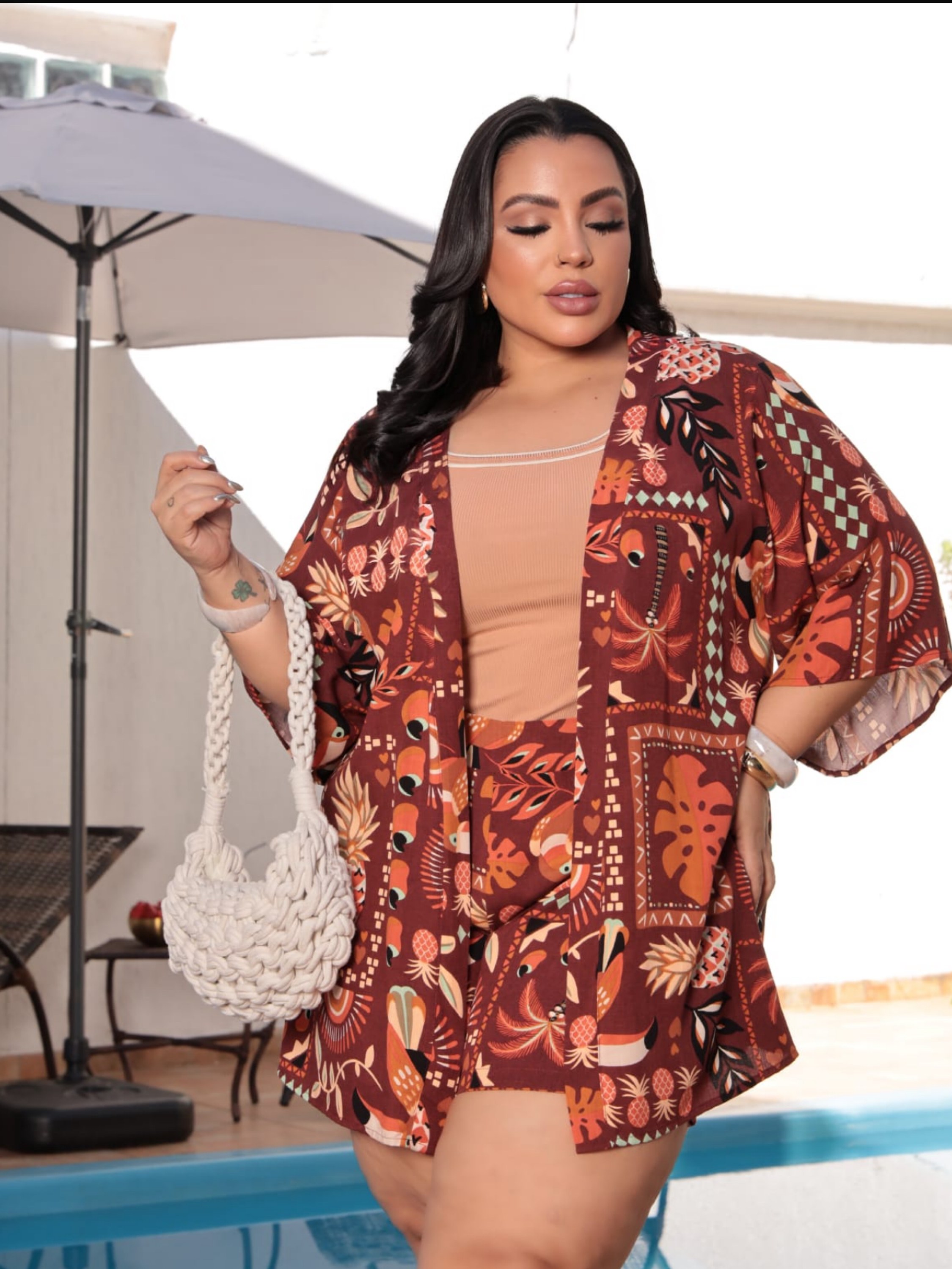 Conjunto kimono farm Plus Size