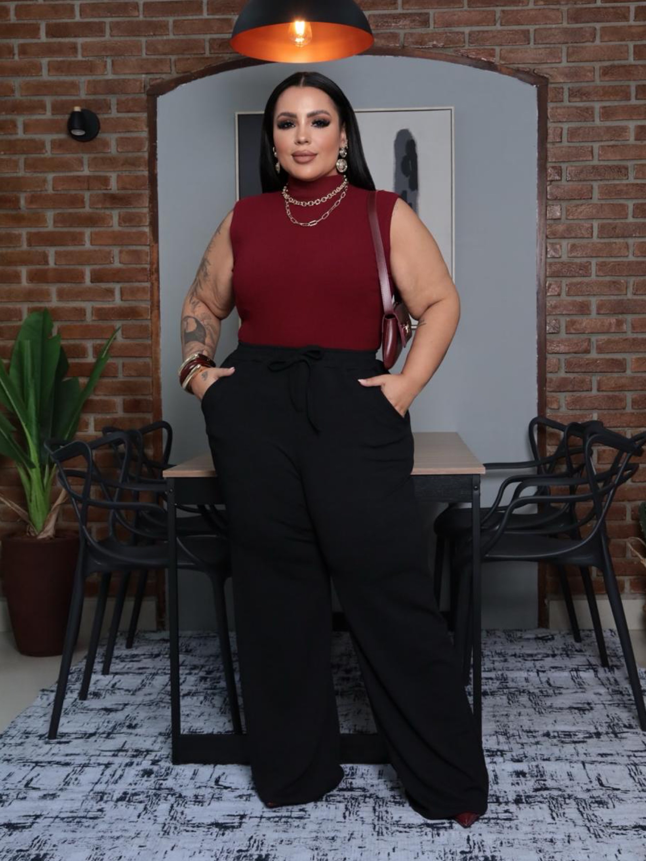 Calça pantalona anarruga Plus Size