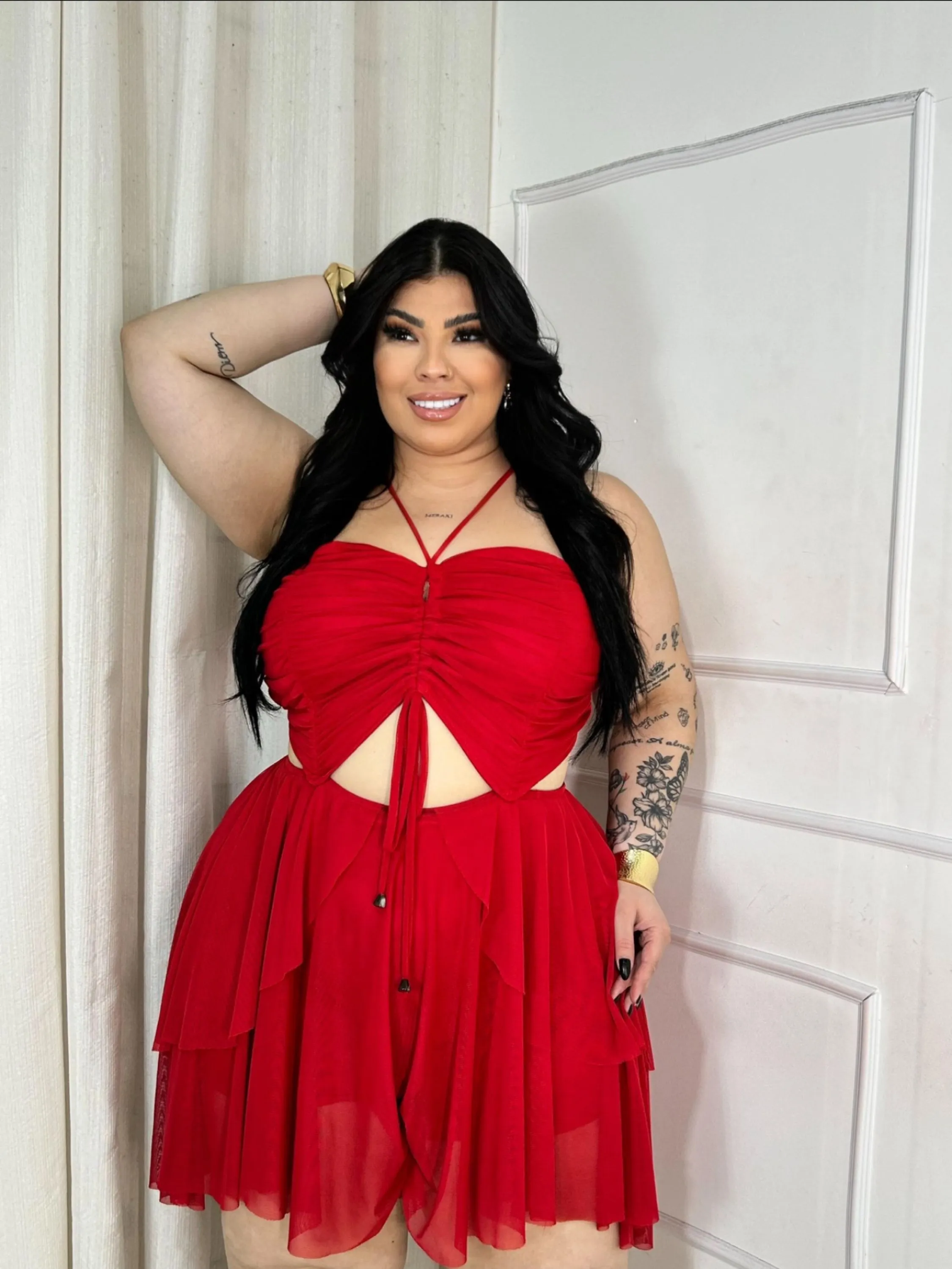 Macaquinho tule Plus Size